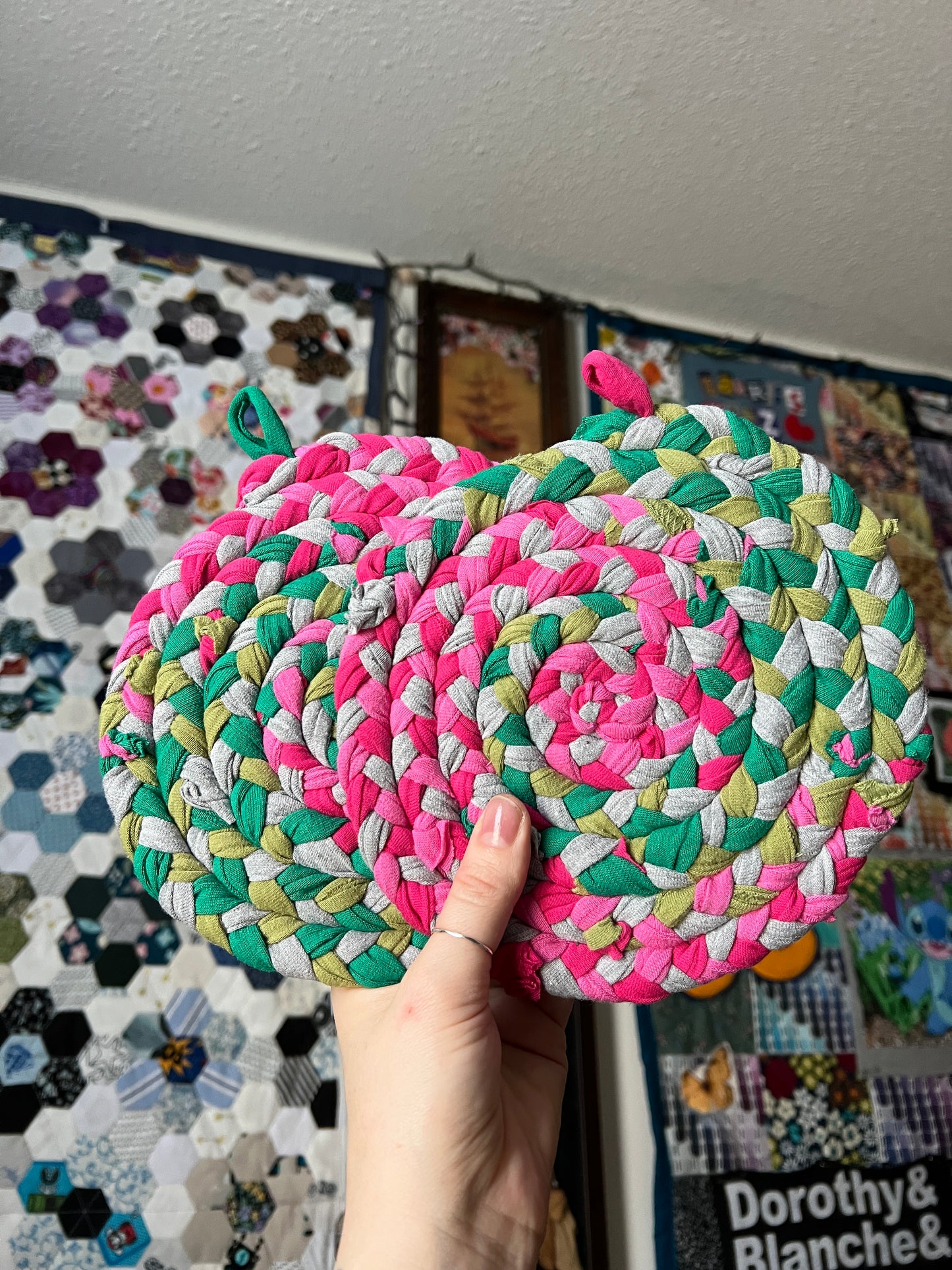 Fruity Rainbow Trivet Potholders - Handbraided & Handsewn - Set of Two