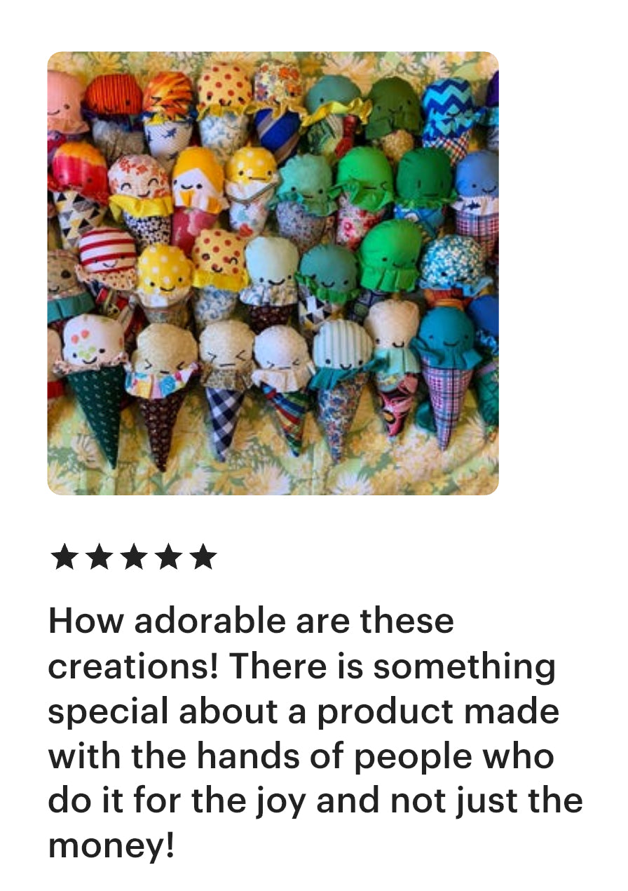 Ice Cream Cone Plushie - Ornament, Baby Toy, Backpack Charm
