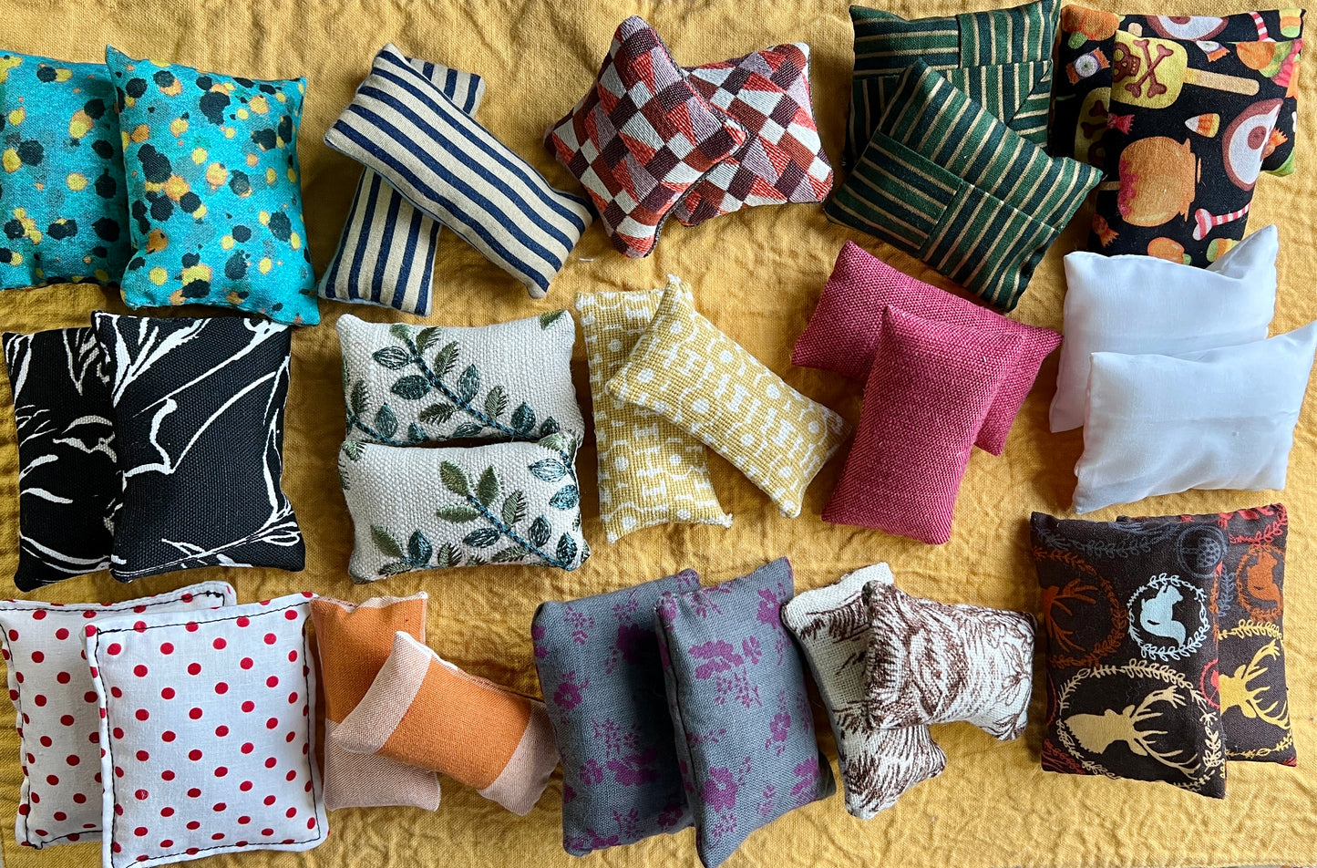 Barbie Doll Pillows - Pair of Miniature Throw Pillows - 1:6 Scale