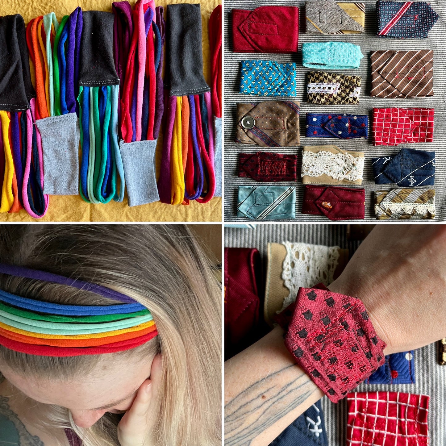 Handmade Accessories - Upcycled Necktie Wristband - Tshirt Strips Headband