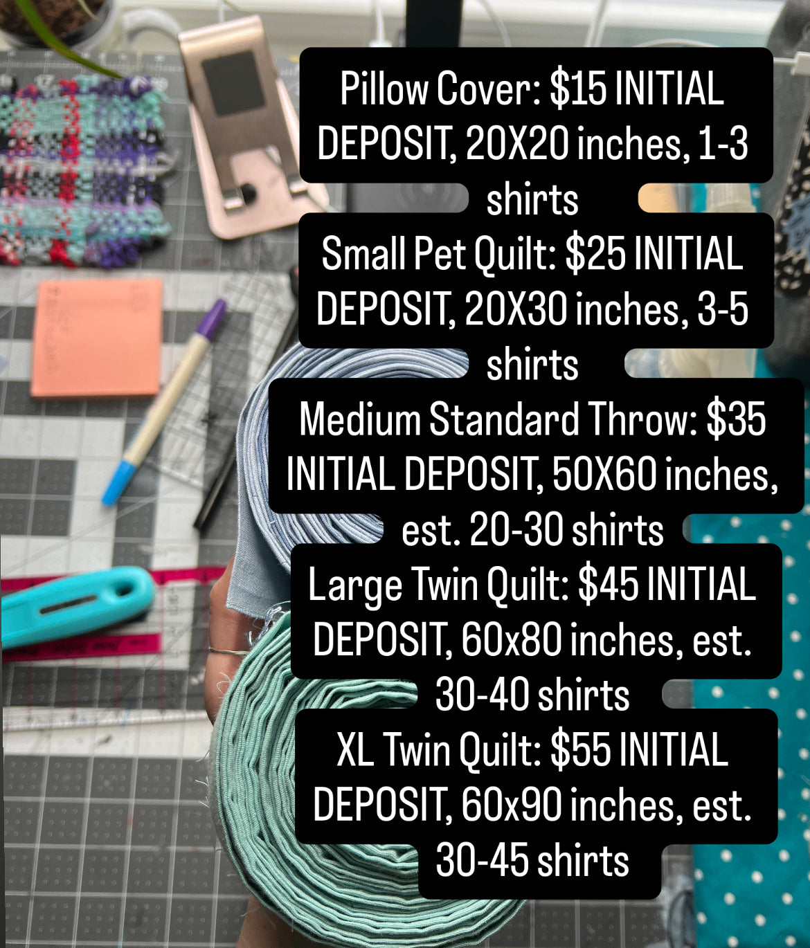 Custom Tshirt Quilt or Pillow - DEPOSIT ONLY - Send Me Your Shirts and I'll Make You a Quilt!