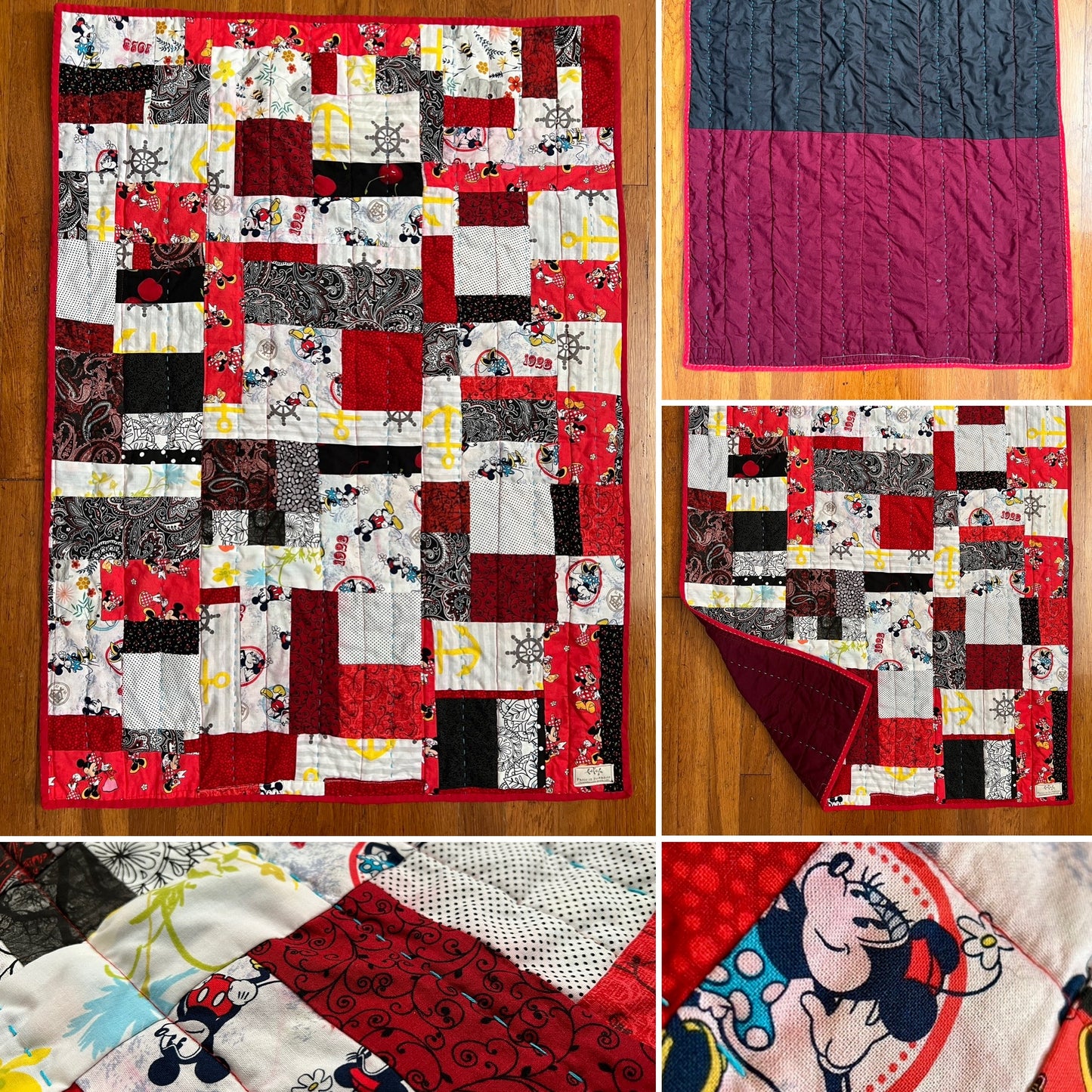 Pet Blanket Quilt - Small Baby Quilt - Hand-quilted Embroidery Detail