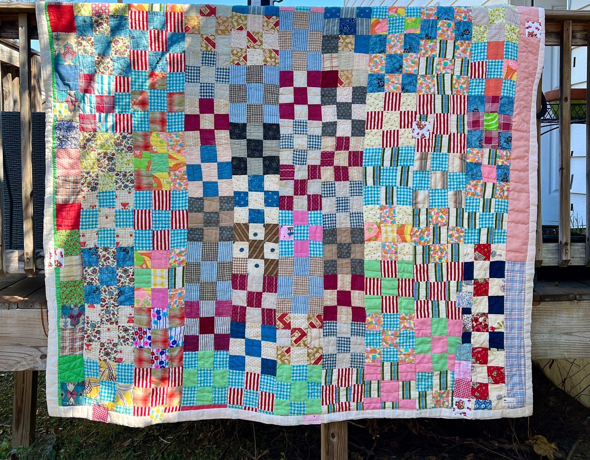 9 Vintage Quilt - Colorful Neon Nine Squares - Quilt Art - Full Sized