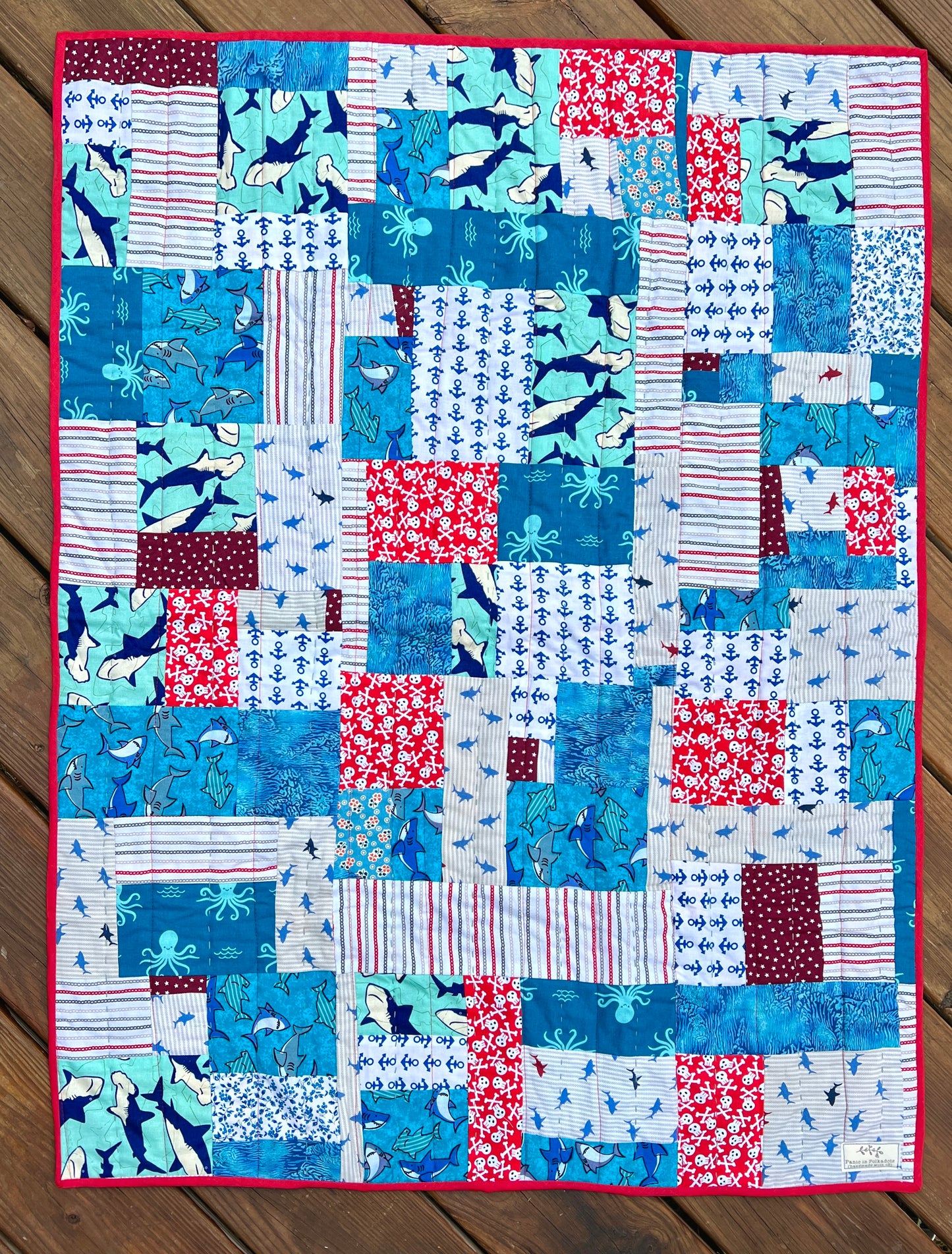 Pet Blanket Quilt - Small Baby Quilt - Hand-quilted Embroidery Detail