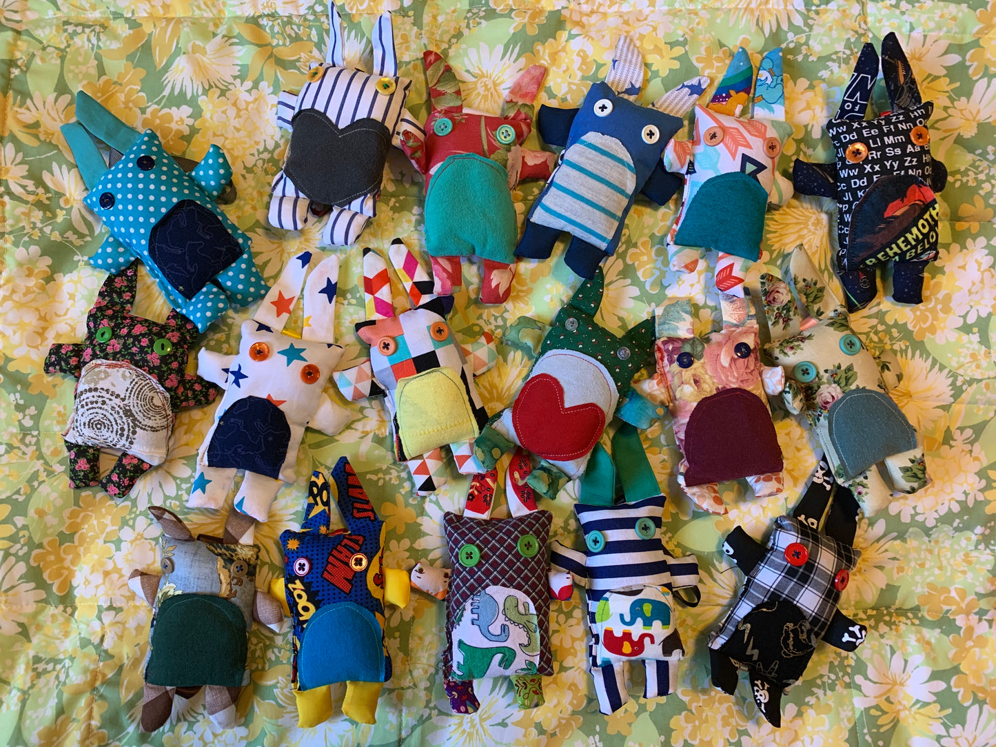 another aerial view of mini bunnies against a floral green background
