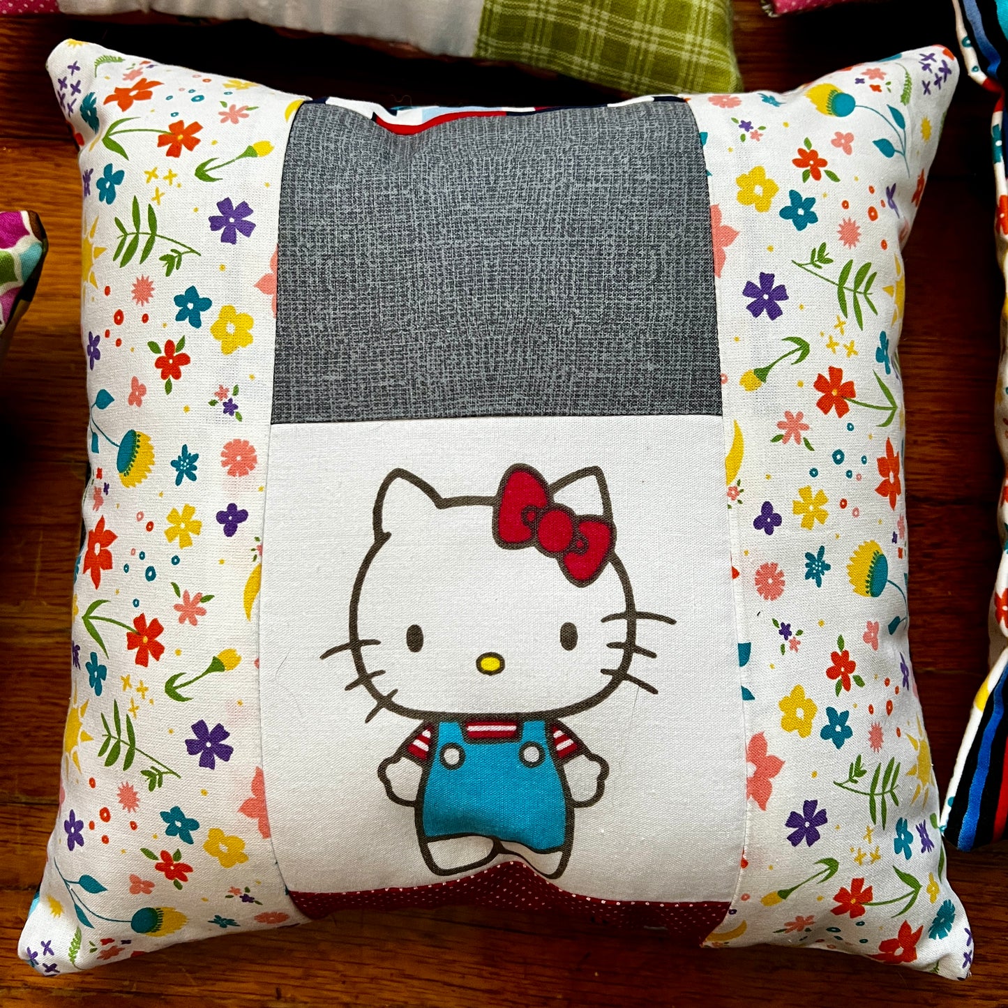 Sanrio little pillow, created with fabric scraps and an Upcycled vintage Hello Kitty and friends bed sheet
