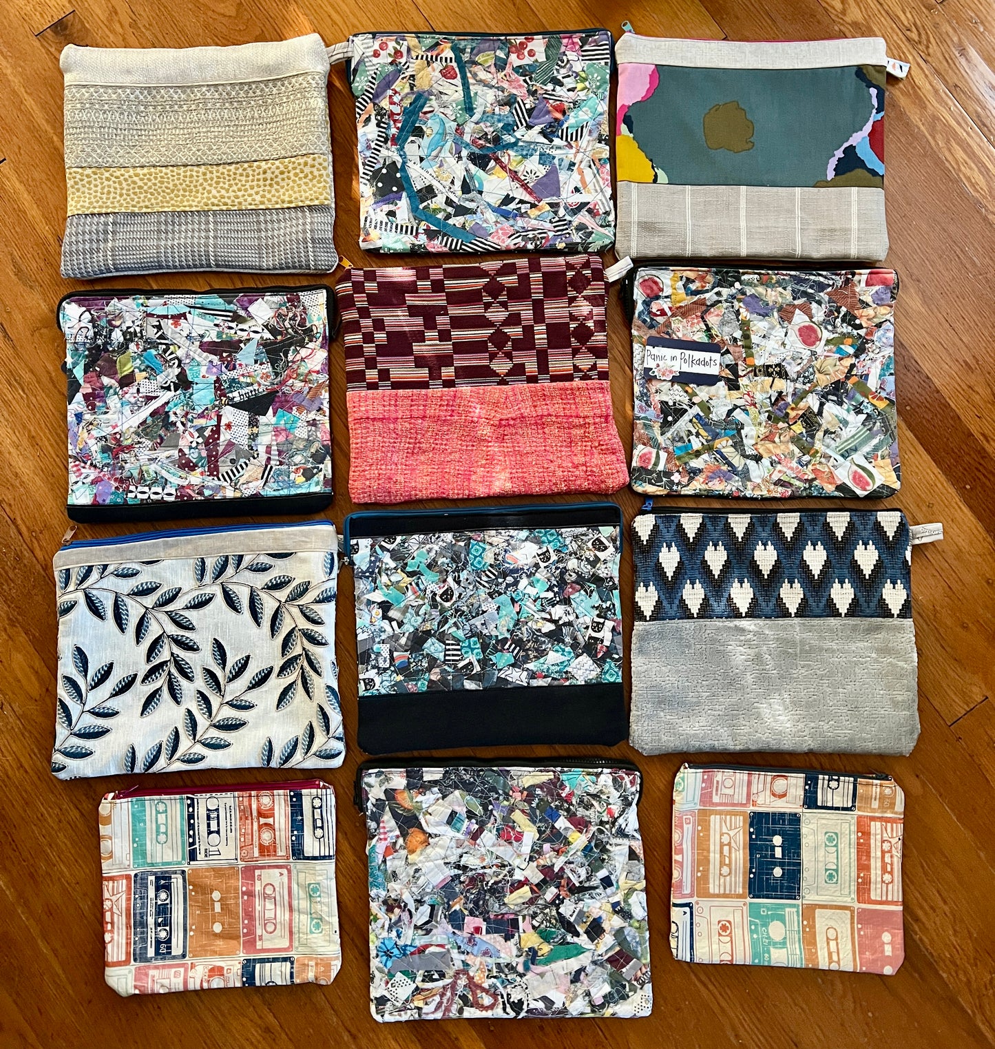 Tablet ipad cases, in a grid setup on wood background