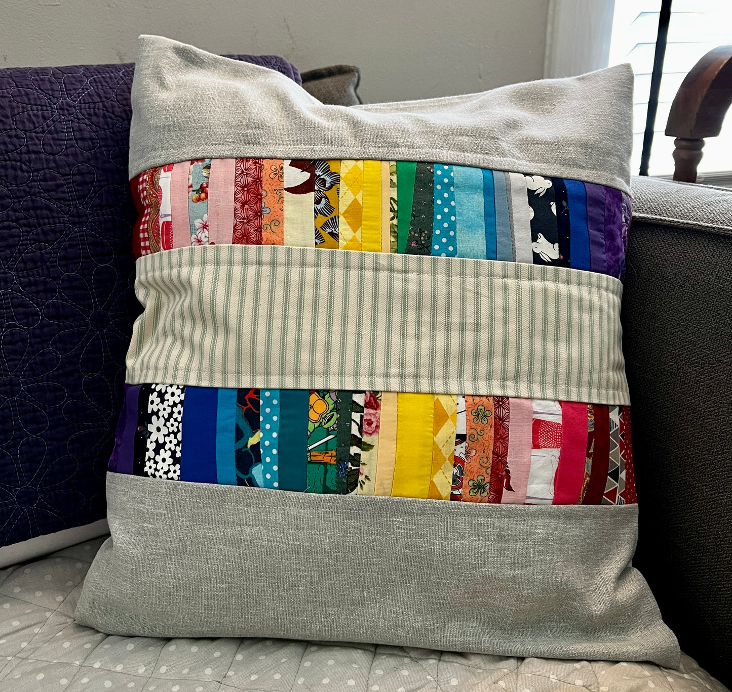 double rainbow stripe pillow cover