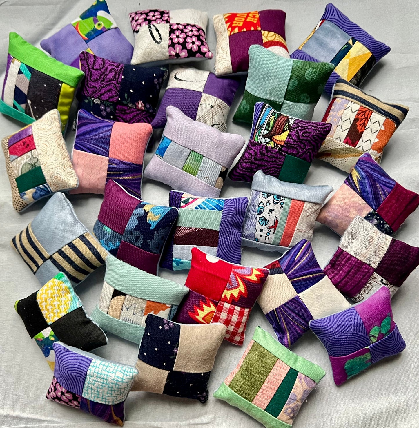 Doll Pillows E - Patchwork Sold Individually - FourSquare, Diagonal, and Tiny Strips - 1:12 Scale