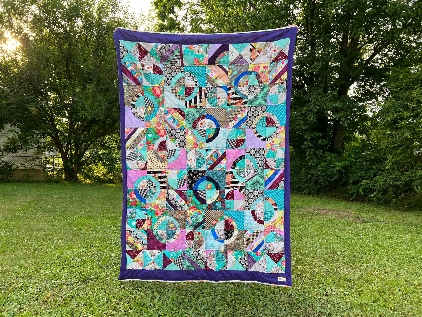 Circle Chaos - Throw Size - Plushy Backing - Quilt Art