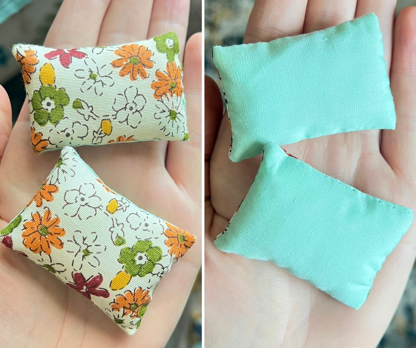 Doll Pillows E - Set of Two Handmade Miniatures - 1:12 Scale