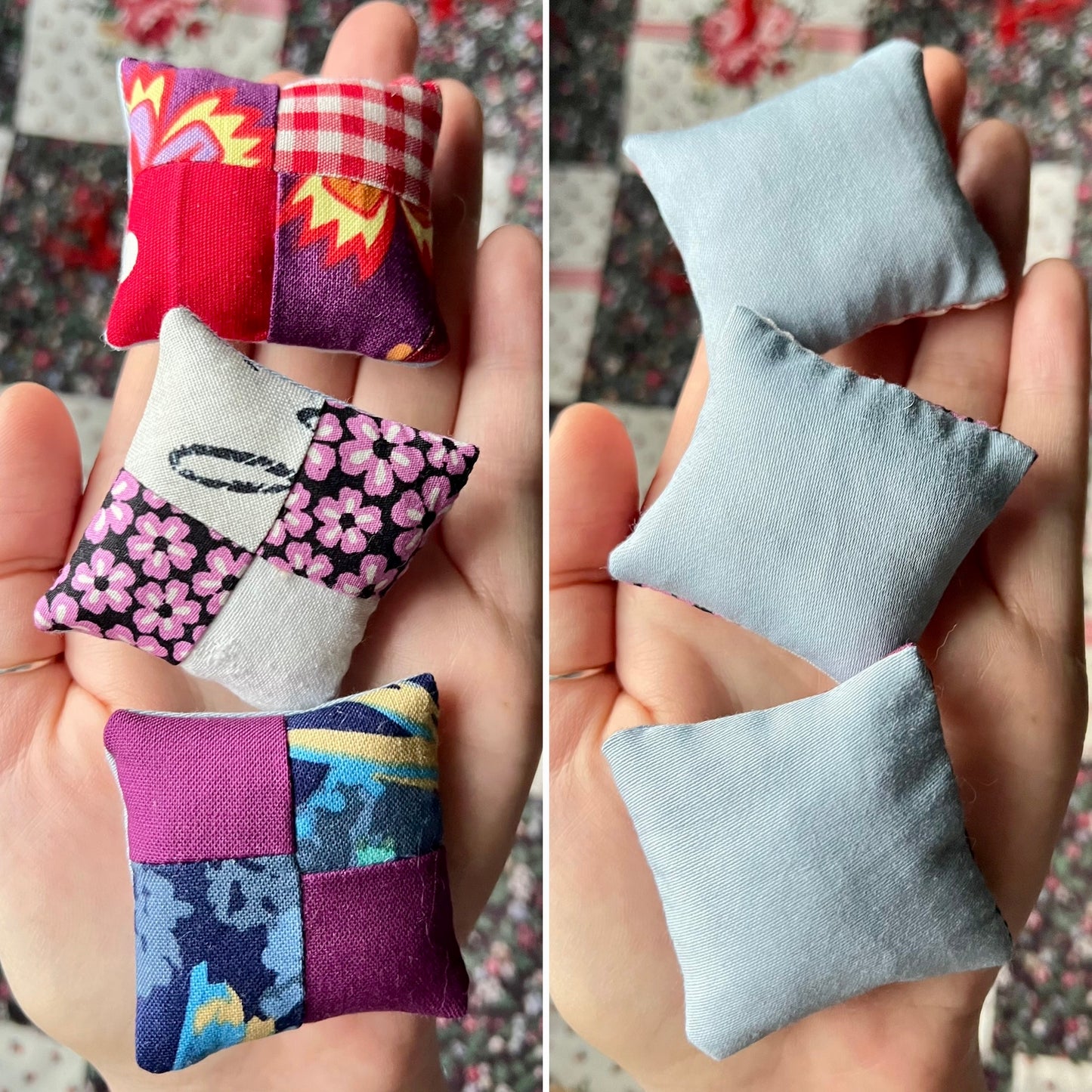 Doll Pillows E - Patchwork Sold Individually - FourSquare, Diagonal, and Tiny Strips - 1:12 Scale