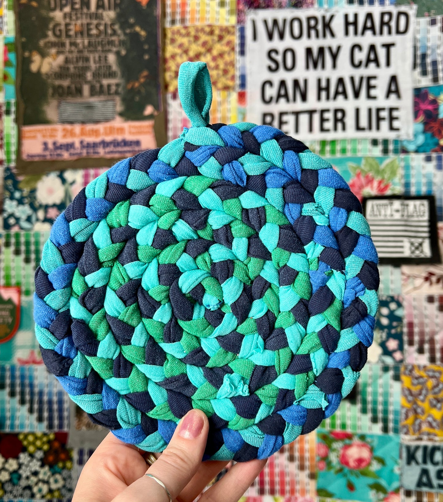Braided Trivet Potholder Single - Handbraided & Handsewn - Set of One