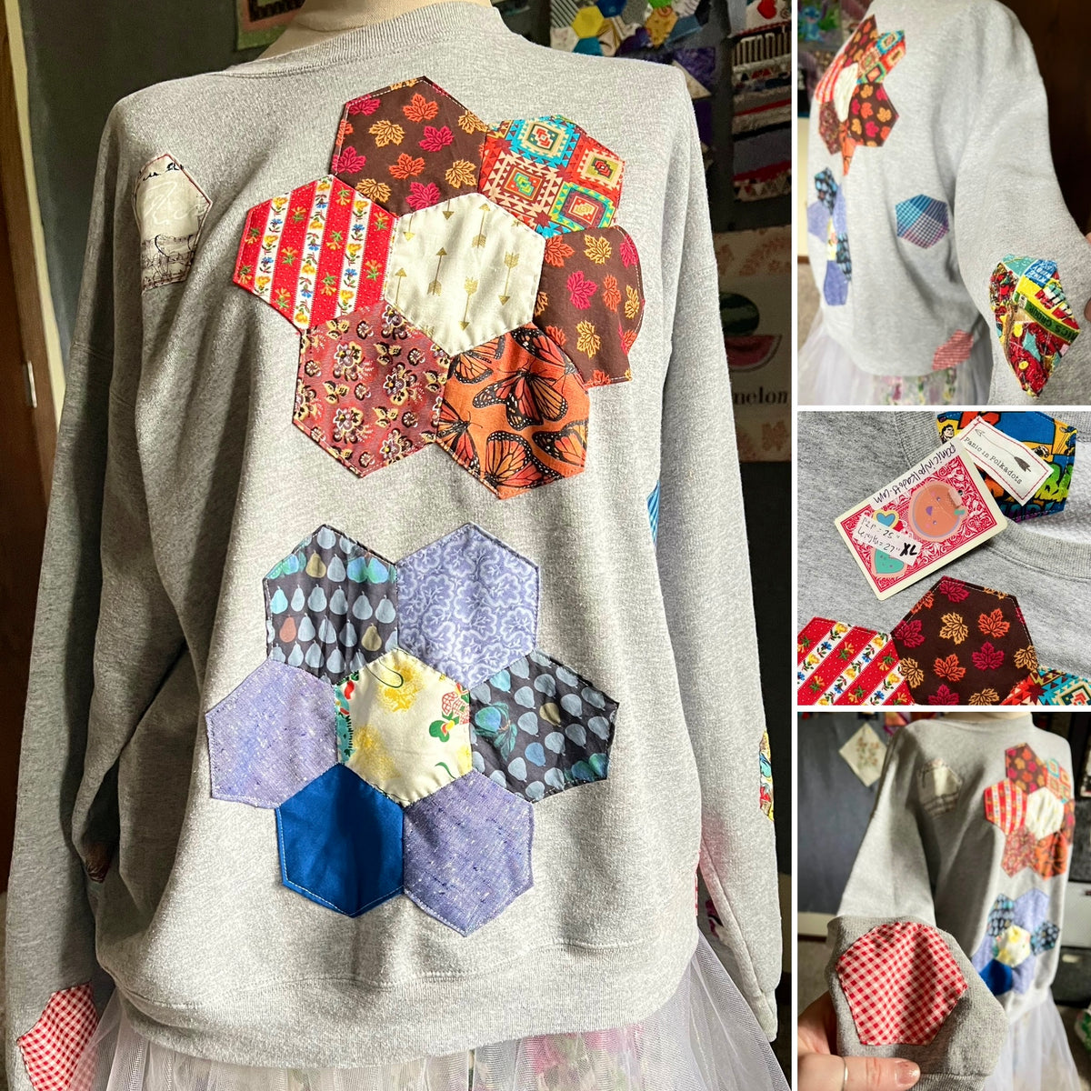 A Quilty Crewneck Sweatshirt or Longsleeve Tee - Thrifted Upcycled Clothing