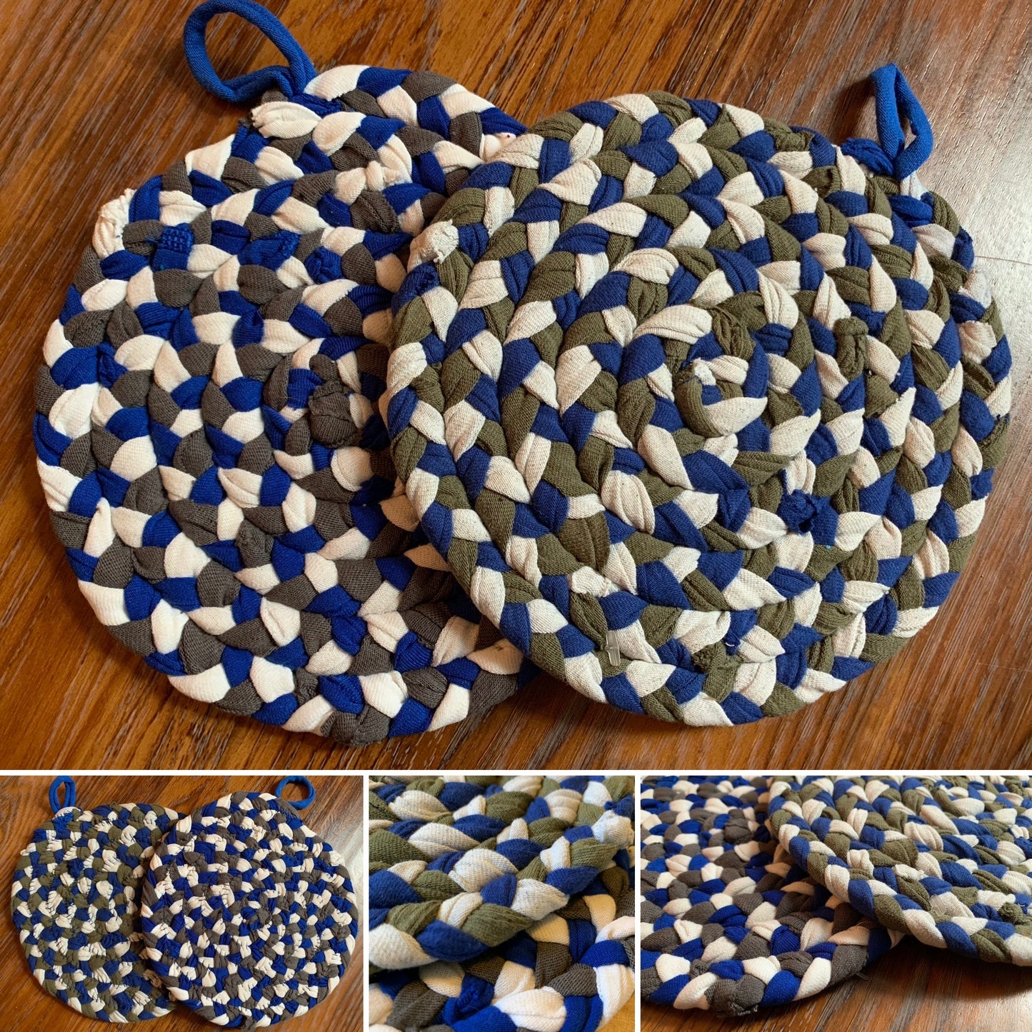 Trivet Potholders - Cool Colors Collection - Handbraided & Handsewn - Set of Two