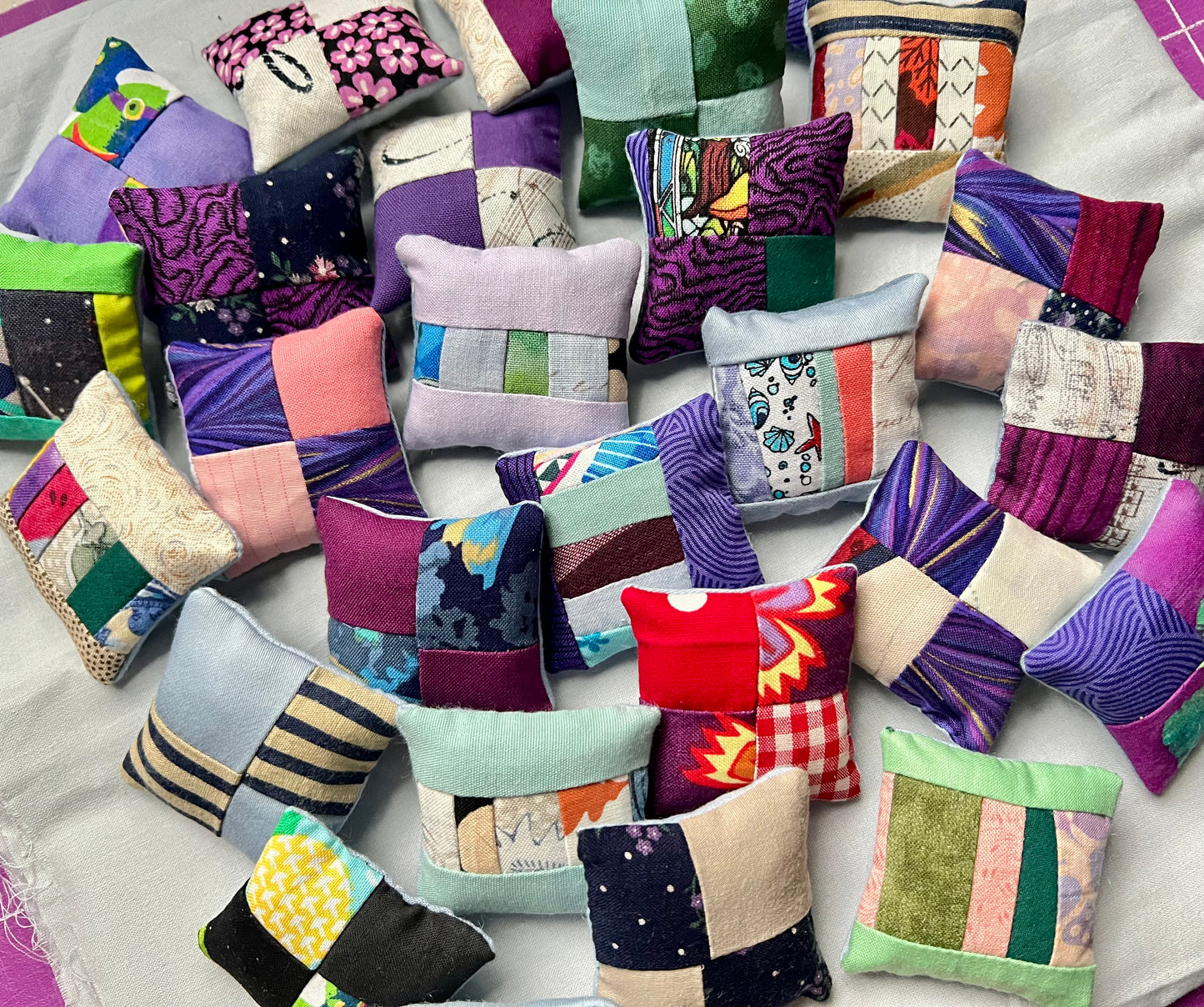 Doll Pillows E - Patchwork Sold Individually - FourSquare, Diagonal, and Tiny Strips - 1:12 Scale