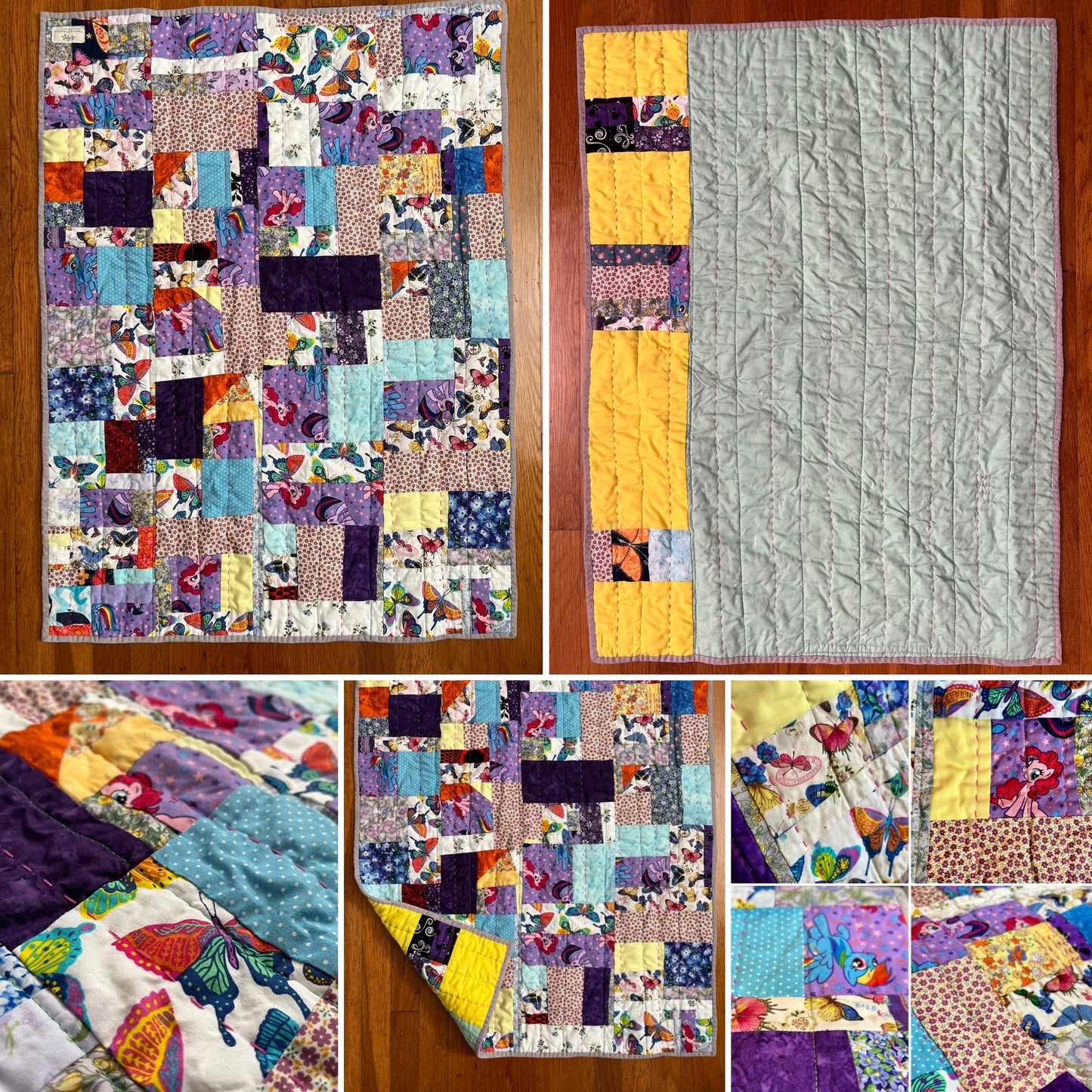 Pet Blanket Quilt - Small Baby Quilt - Hand-quilted Embroidery Detail