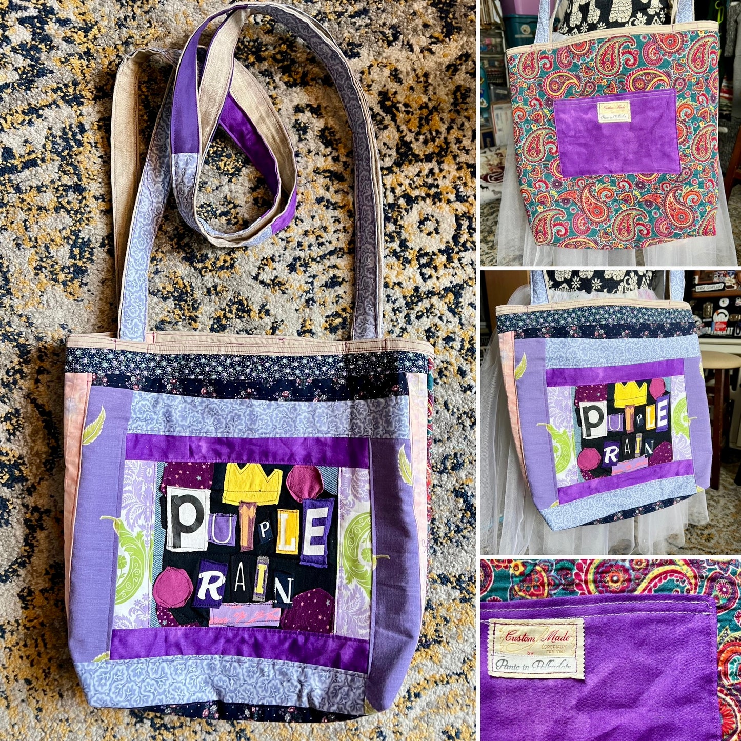 Perfectly Imperfect Tote Bags - Large Quilted - Bright Yoyos - Denim or Khaki Patchwork