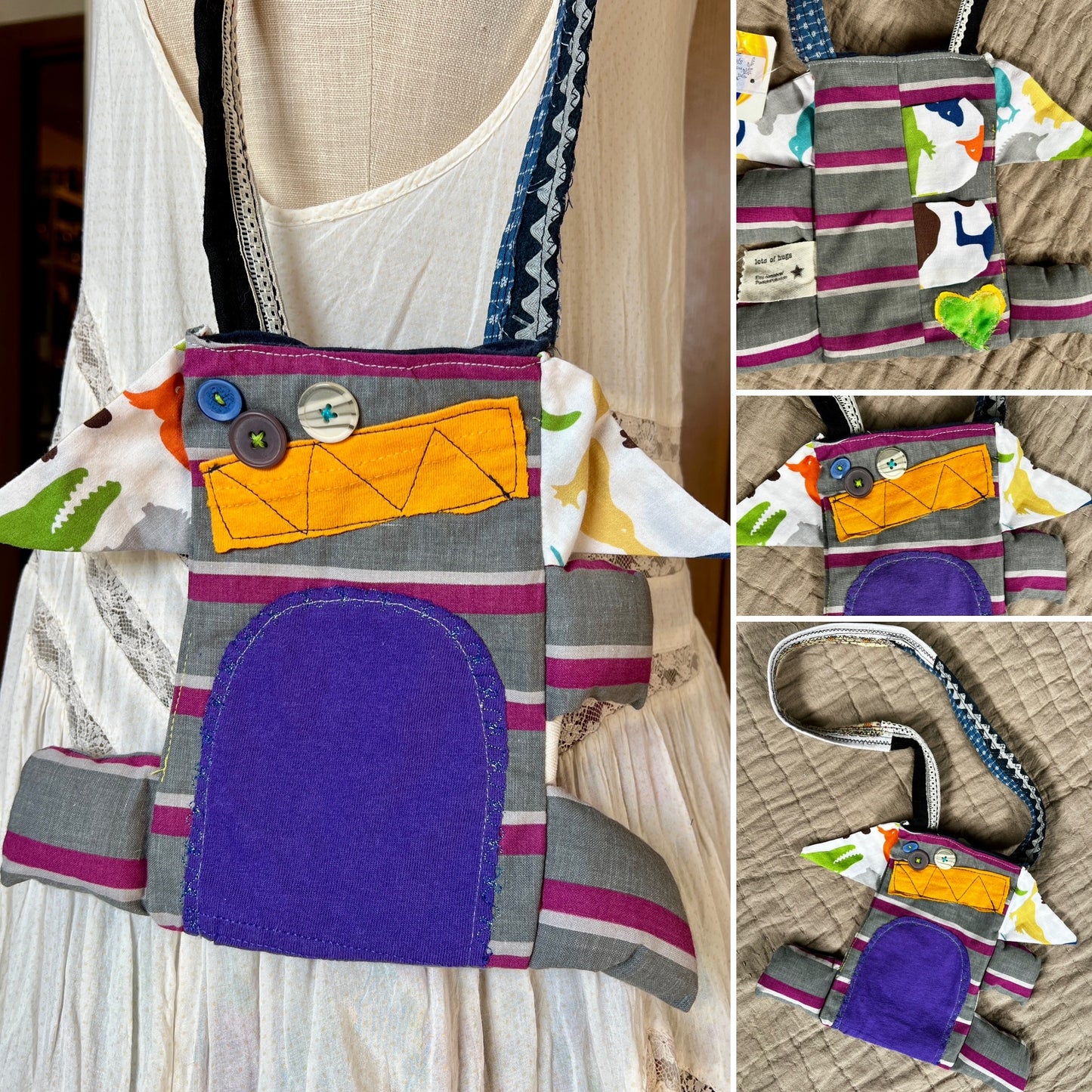 Handcrafted Tote Bag - Monster or Animal Friend - Small Satchel