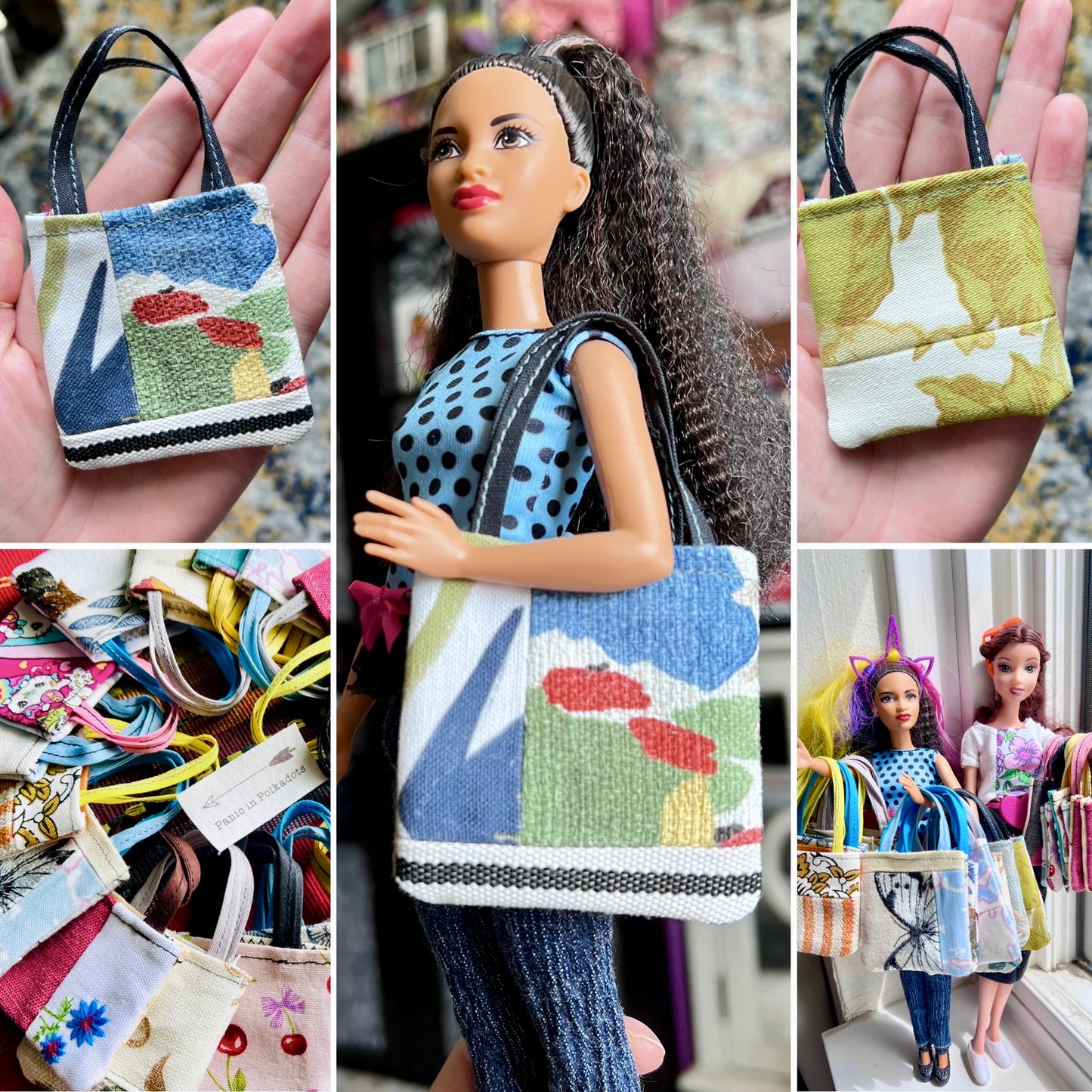 Doll Accessories - Barbie Tote Bag, Embroidery, or Tiny Dollhouse