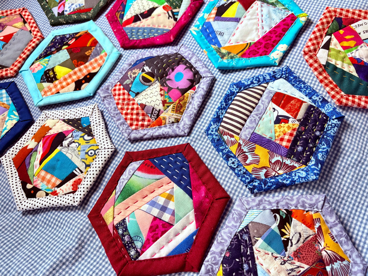 Quilted Coaster - Washable and Reusable - Squares or Hexagons -  Set of One