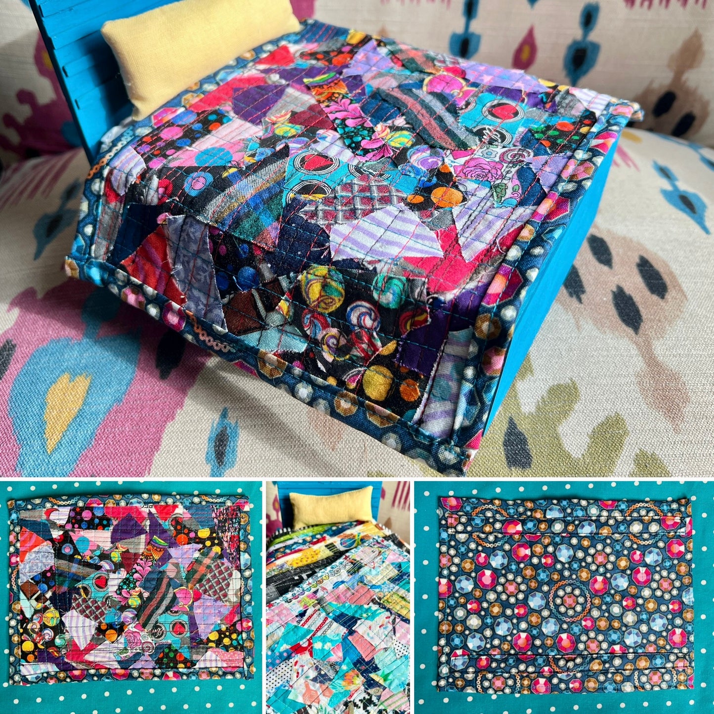 Cute Doll Quilt - Handmade Miniatures - 1:12 Scale