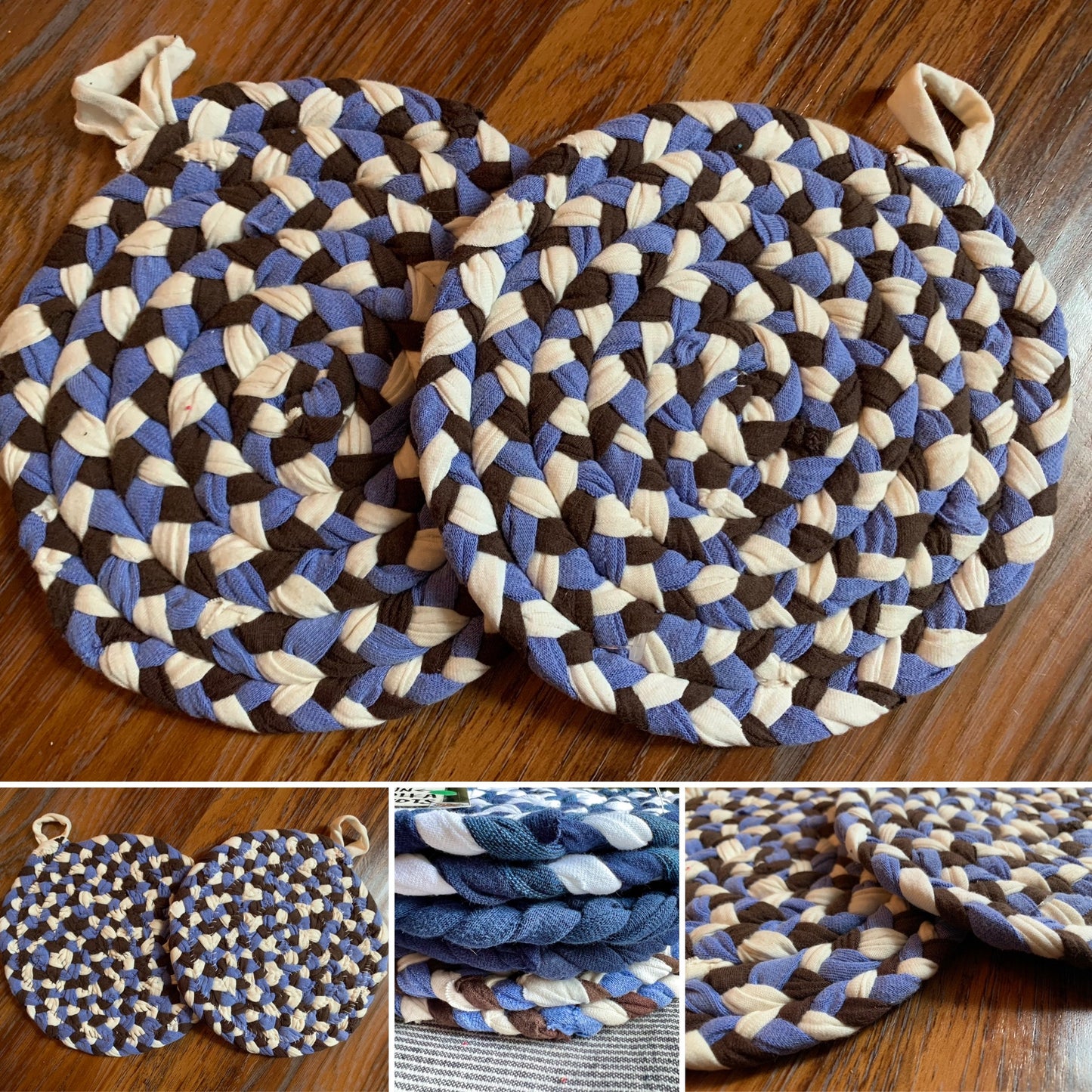 Trivet Potholders - Cool Colors Collection - Handbraided & Handsewn - Set of Two