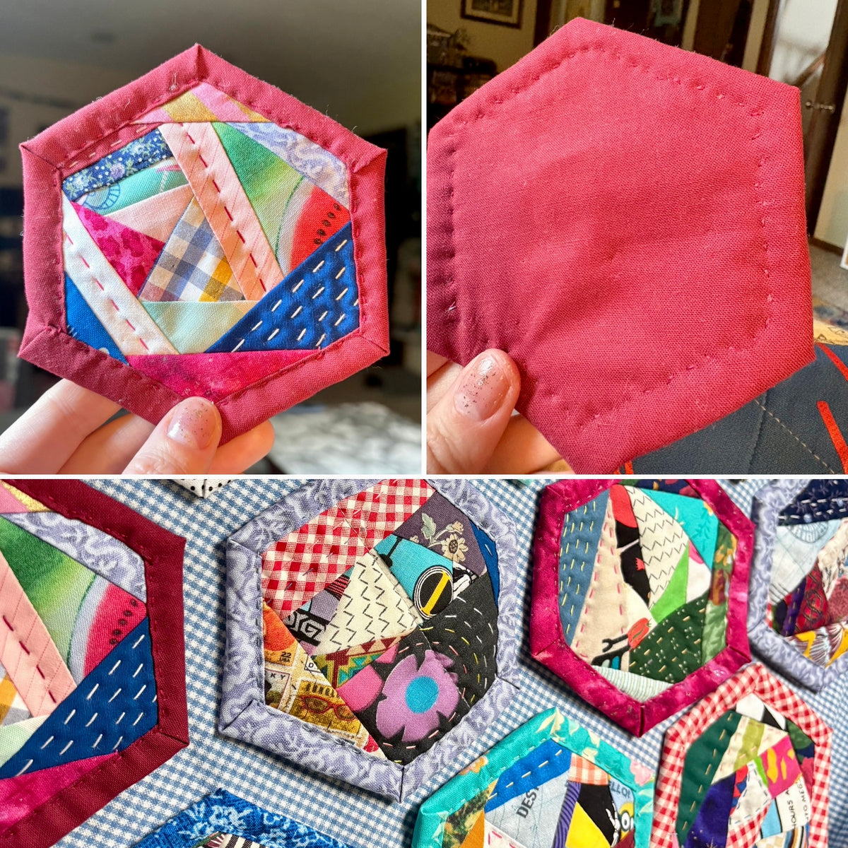 Quilted Coaster - Washable and Reusable - Squares or Hexagons -  Set of One
