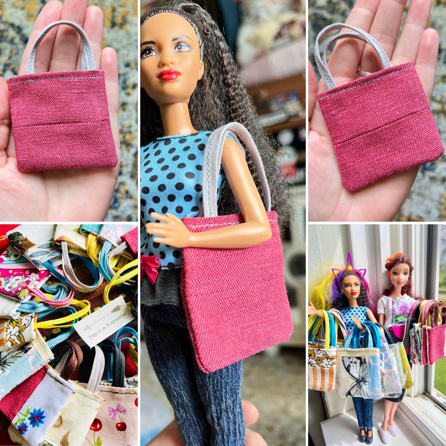Doll Accessories - Barbie Tote Bag, Embroidery, or Tiny Dollhouse