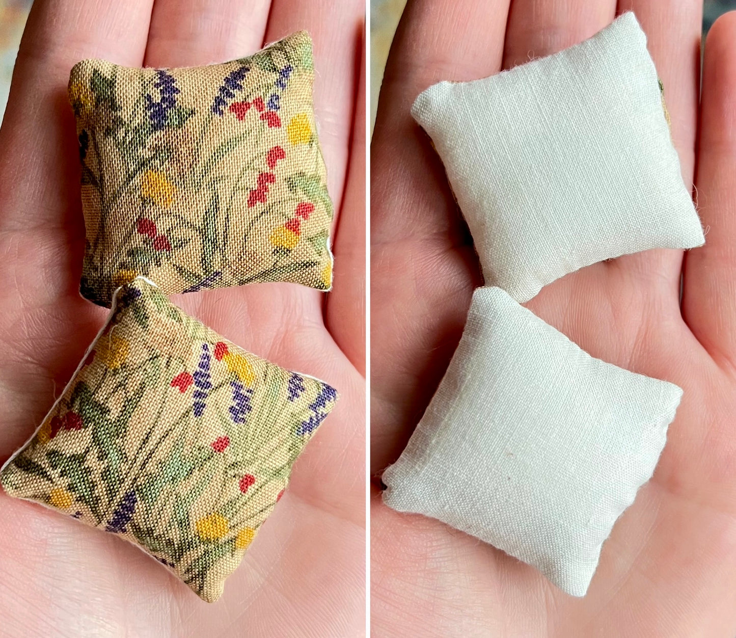 Doll Pillows A - Tiny Set of Two Handmade Miniatures - 1:12 Scale or 1:24 Scale