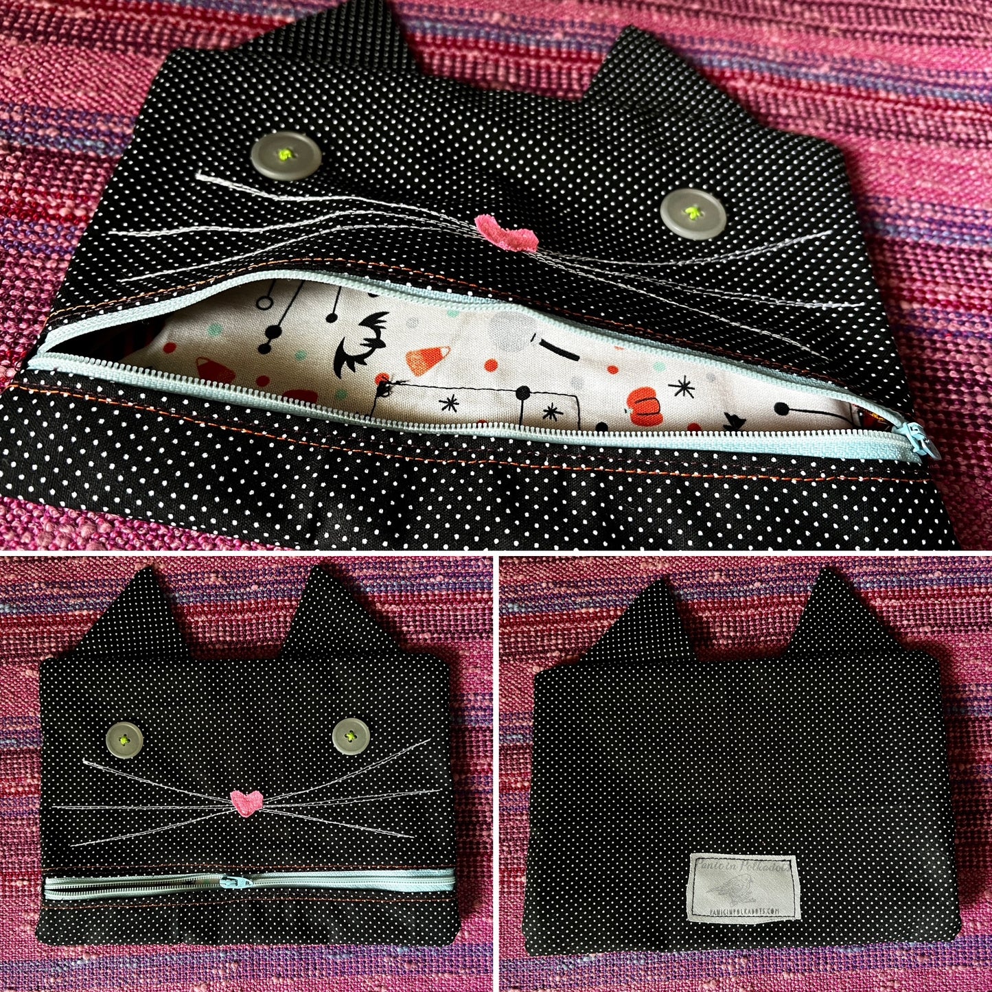 Hexie Pouch - Handsewn Fabric Zipper Pouch - Upcycled Reusable Bag Zip Pouch