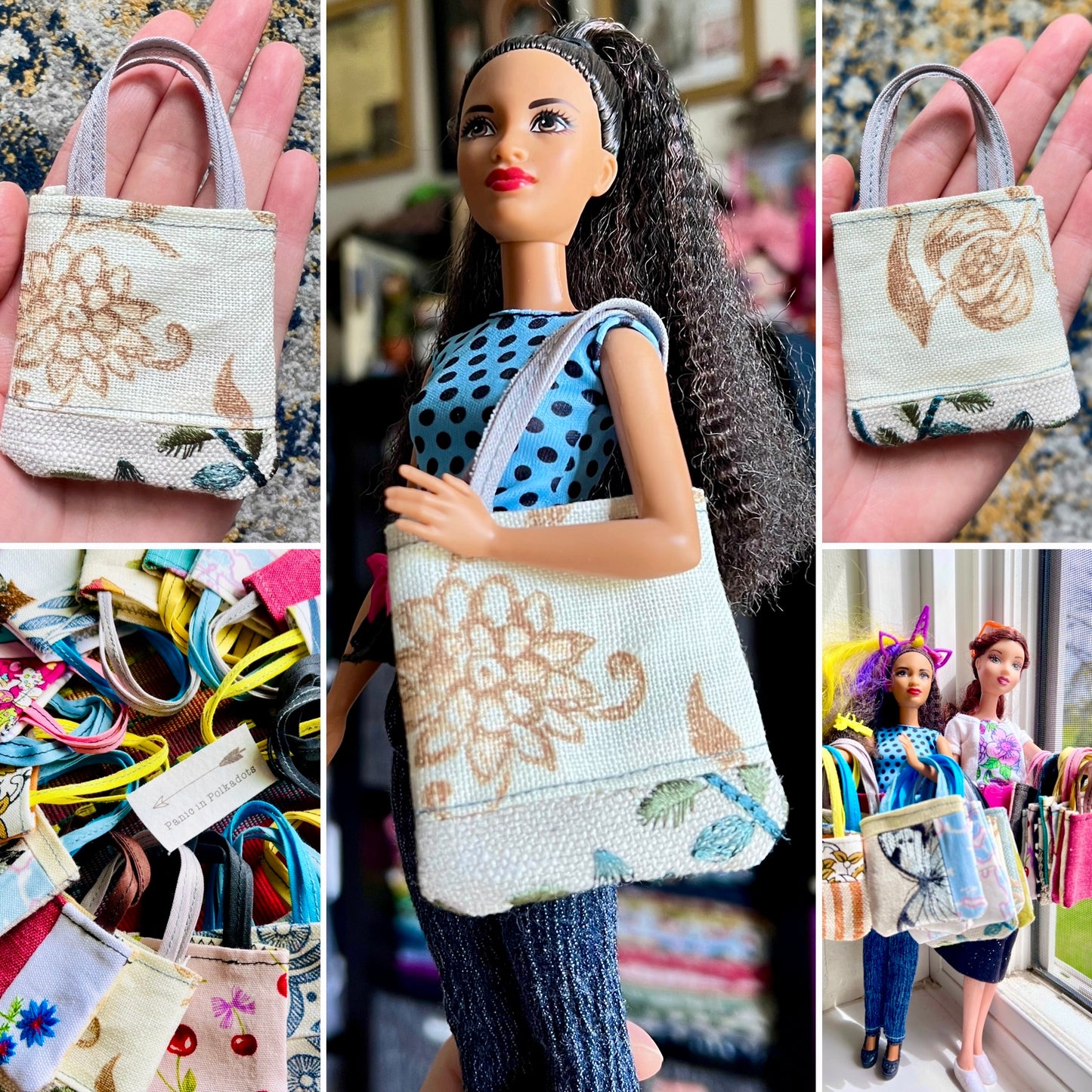 Doll Accessories - Barbie Tote Bag, Embroidery, or Tiny Dollhouse