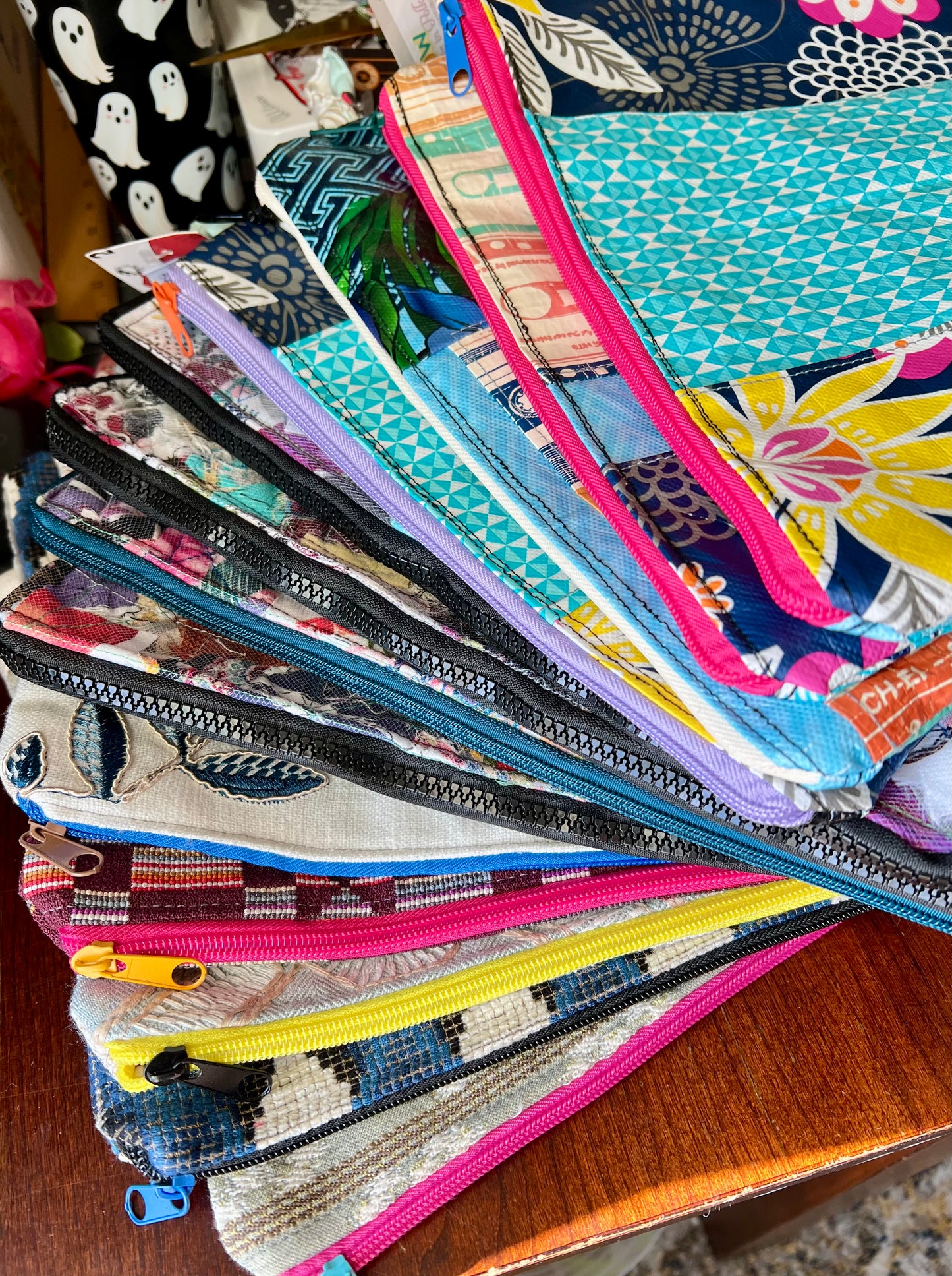 Ipad or Tablet Case Zipper Pouch - Quilted Tiny Scraps, Upcycled Market Bag or Designer Fabrics