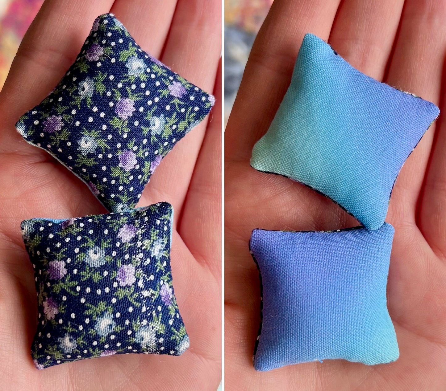 Doll Pillows A - Tiny Set of Two Handmade Miniatures - 1:12 Scale or 1:24 Scale
