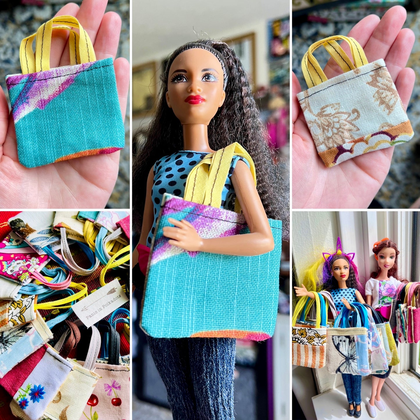 Doll Accessories - Barbie Tote Bag, Embroidery, or Tiny Dollhouse