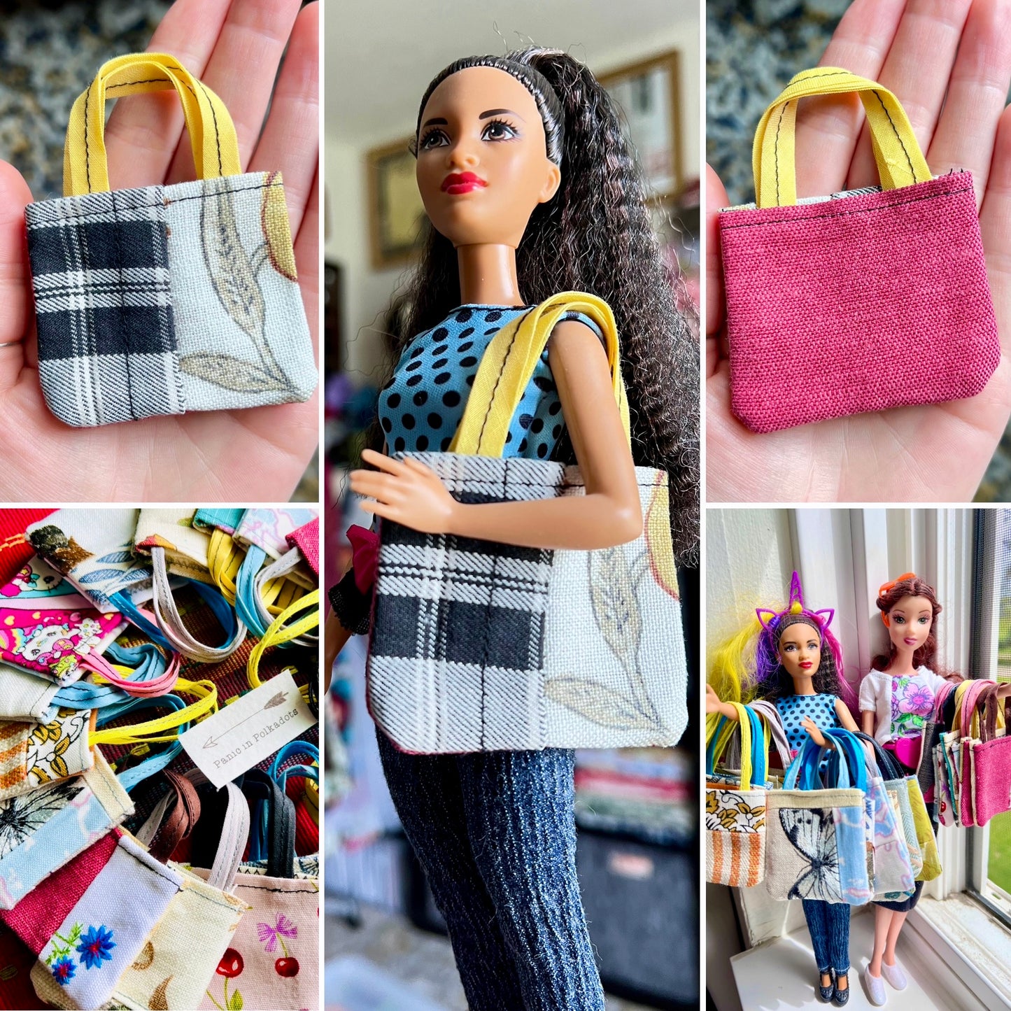 Doll Accessories - Barbie Tote Bag, Embroidery, or Tiny Dollhouse