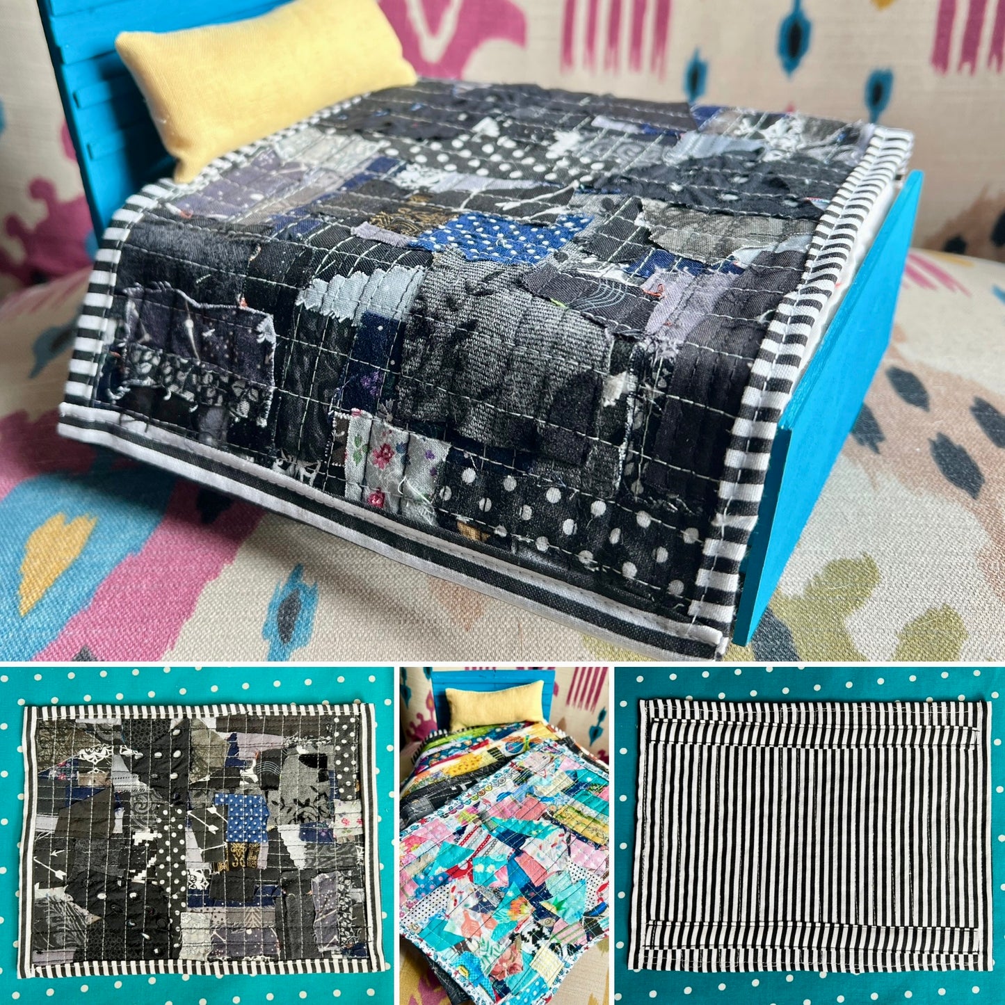 Cute Doll Quilt - Handmade Miniatures - 1:12 Scale