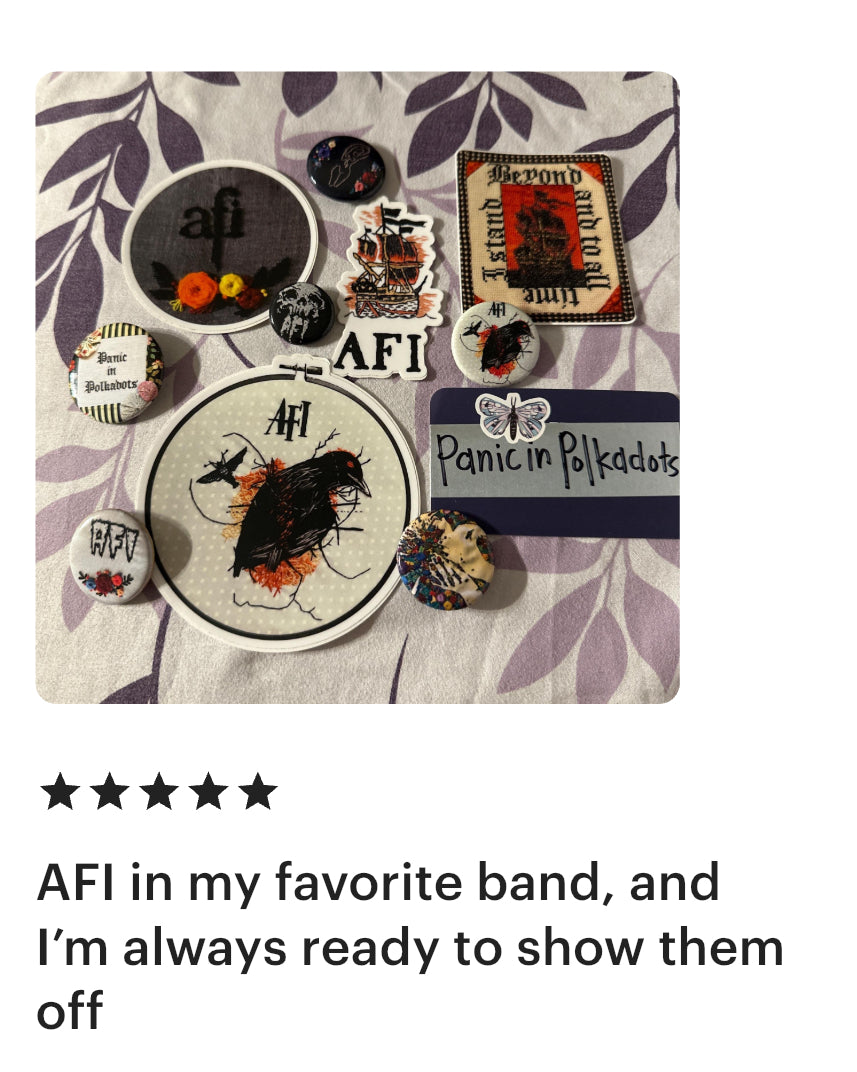 AFI Pinback Buttons or Magnets - Created from my original Embroidery pieces, and fully collectible!