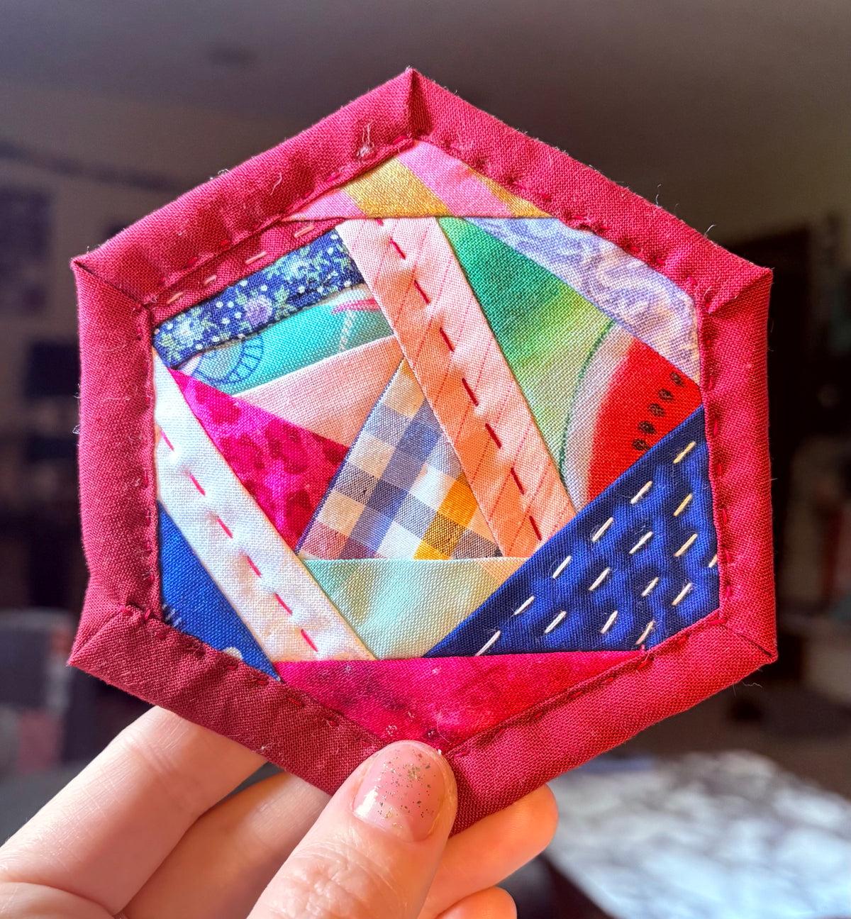 Quilted Coaster - Washable and Reusable - Squares or Hexagons -  Set of One