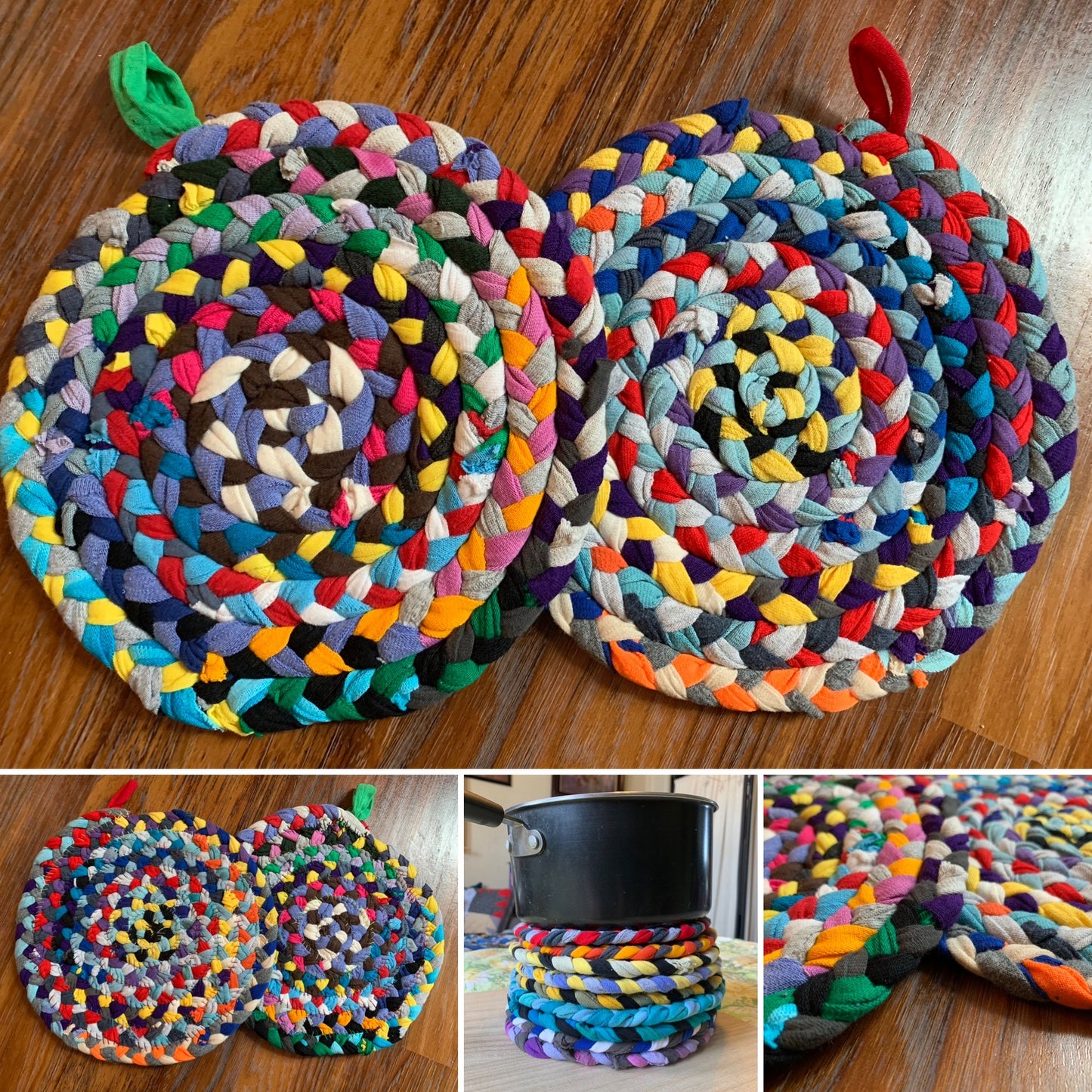 Fruity Rainbow Trivet Potholders - Handbraided & Handsewn - Set of Two