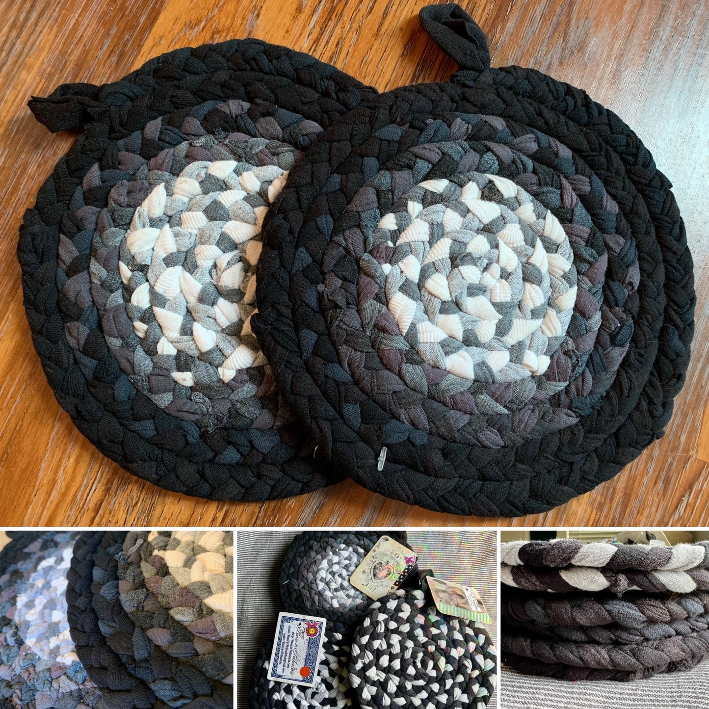 Trivet Potholders - Cool Colors Collection - Handbraided & Handsewn - Set of Two
