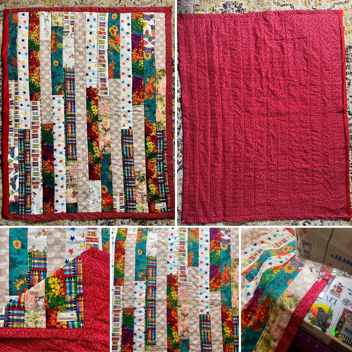 Pet Blanket Quilt - Small Baby Quilt - Hand-quilted Embroidery Detail