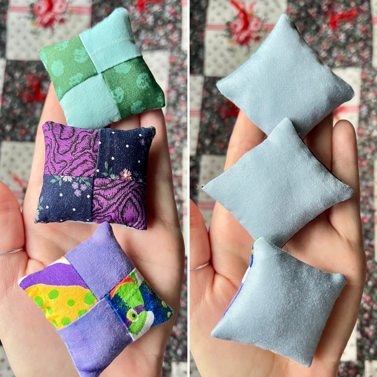 Doll Pillows E - Patchwork Sold Individually - FourSquare, Diagonal, and Tiny Strips - 1:12 Scale