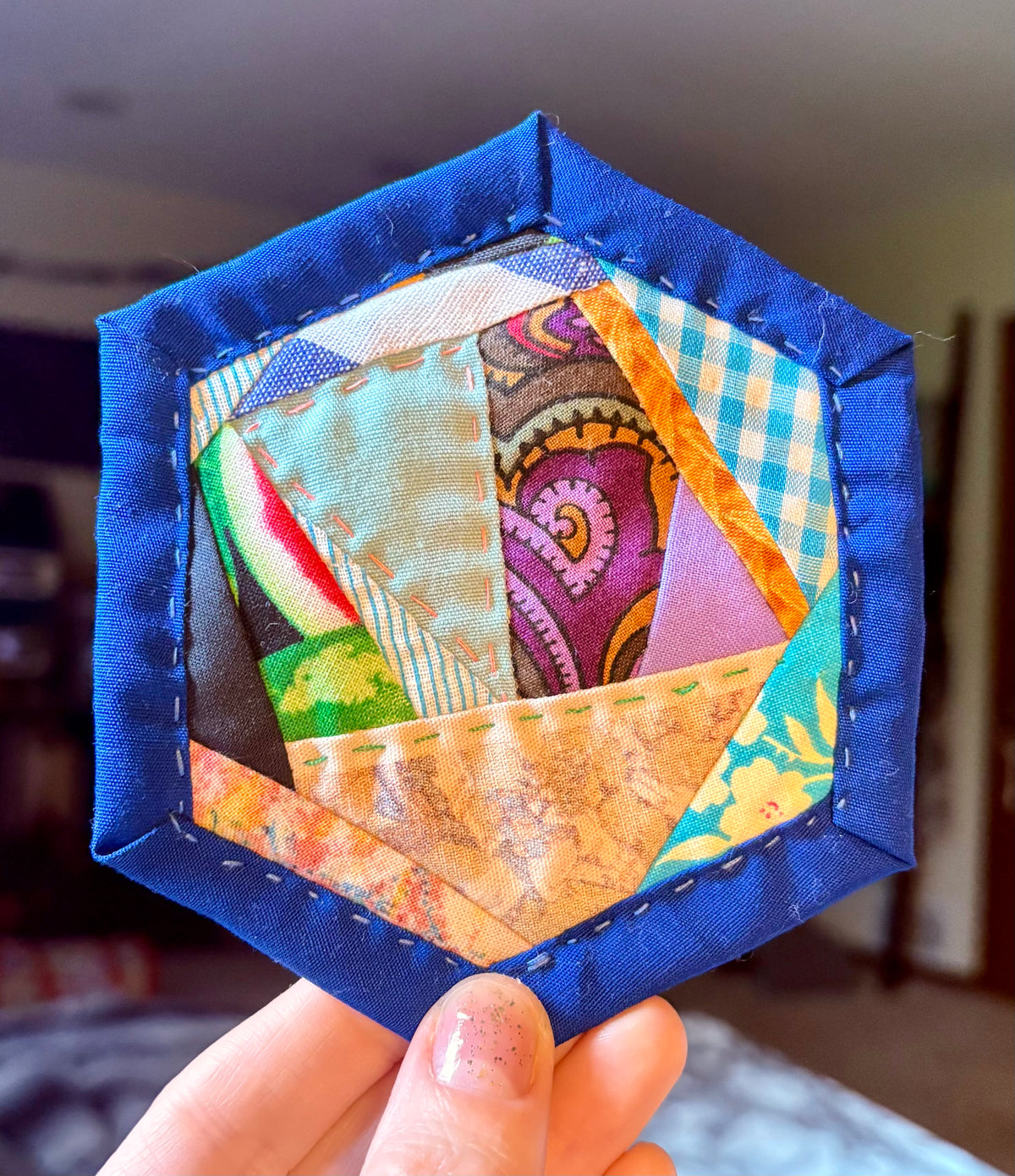 Quilted Coaster - Washable and Reusable - Squares or Hexagons -  Set of One