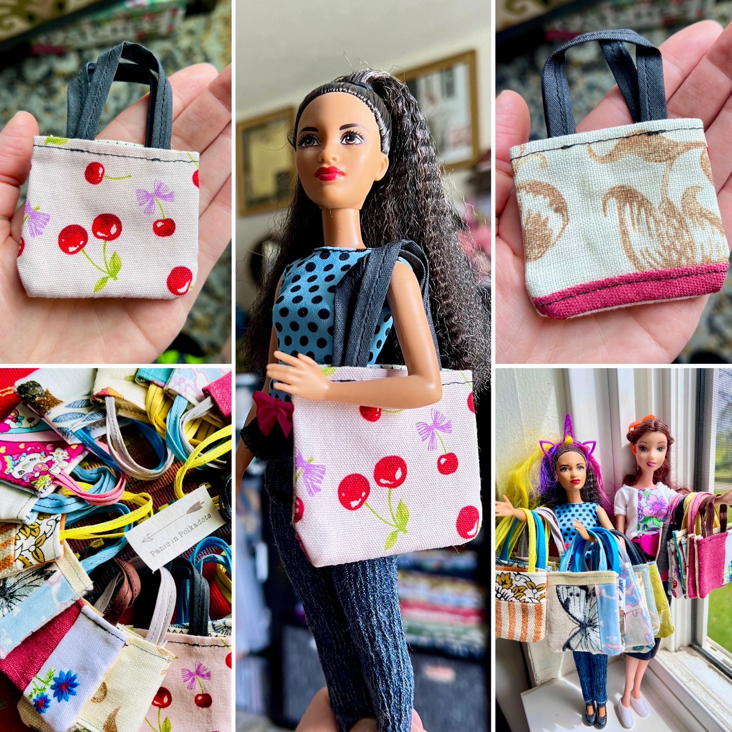 Doll Accessories - Barbie Tote Bag, Embroidery, or Tiny Dollhouse