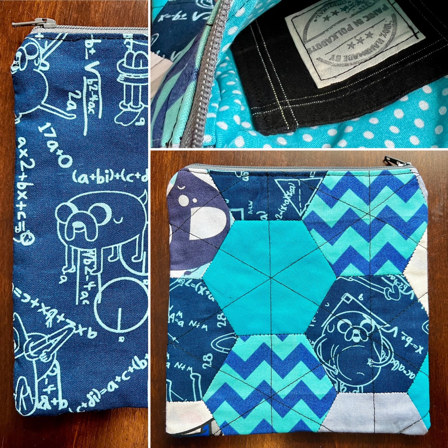 Hexie Pouch - Handsewn Fabric Zipper Pouch - Upcycled Reusable Bag Zip Pouch