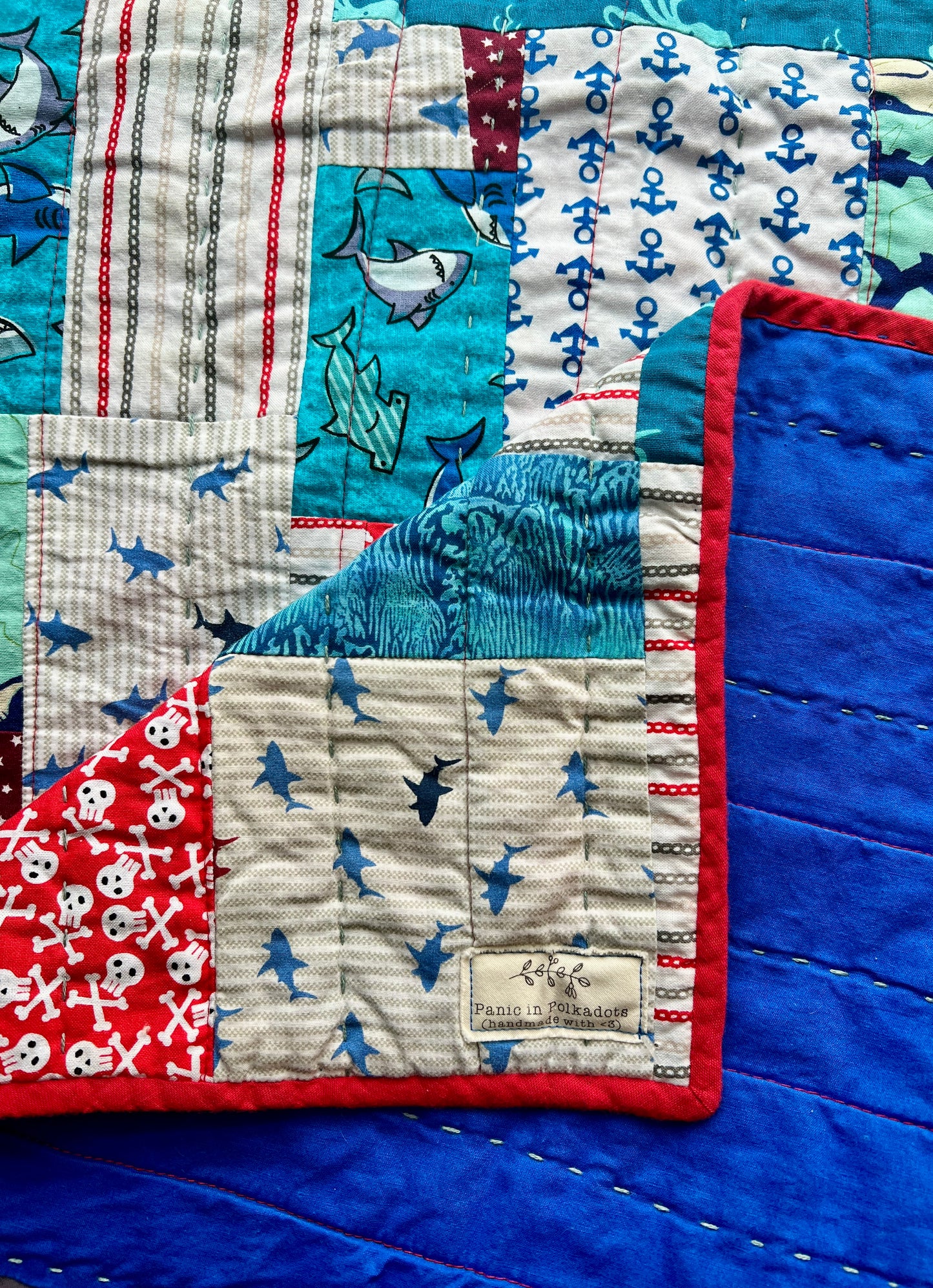 Pet Blanket Quilt - Small Baby Quilt - Hand-quilted Embroidery Detail