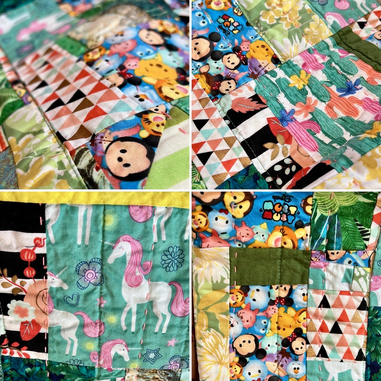 Pet Blanket Quilt - Small Baby Quilt - Hand-quilted Embroidery Detail