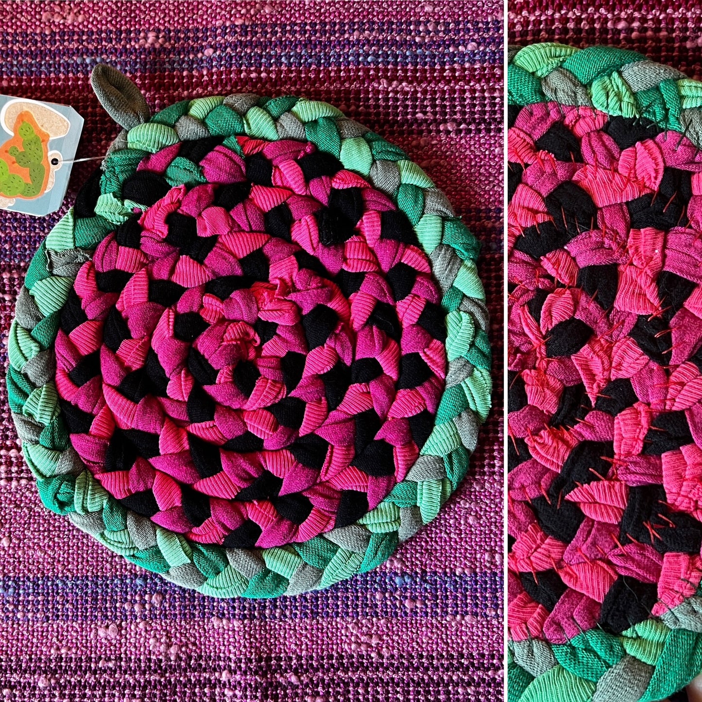 Braided Trivet Potholder Single - Handbraided & Handsewn - Set of One