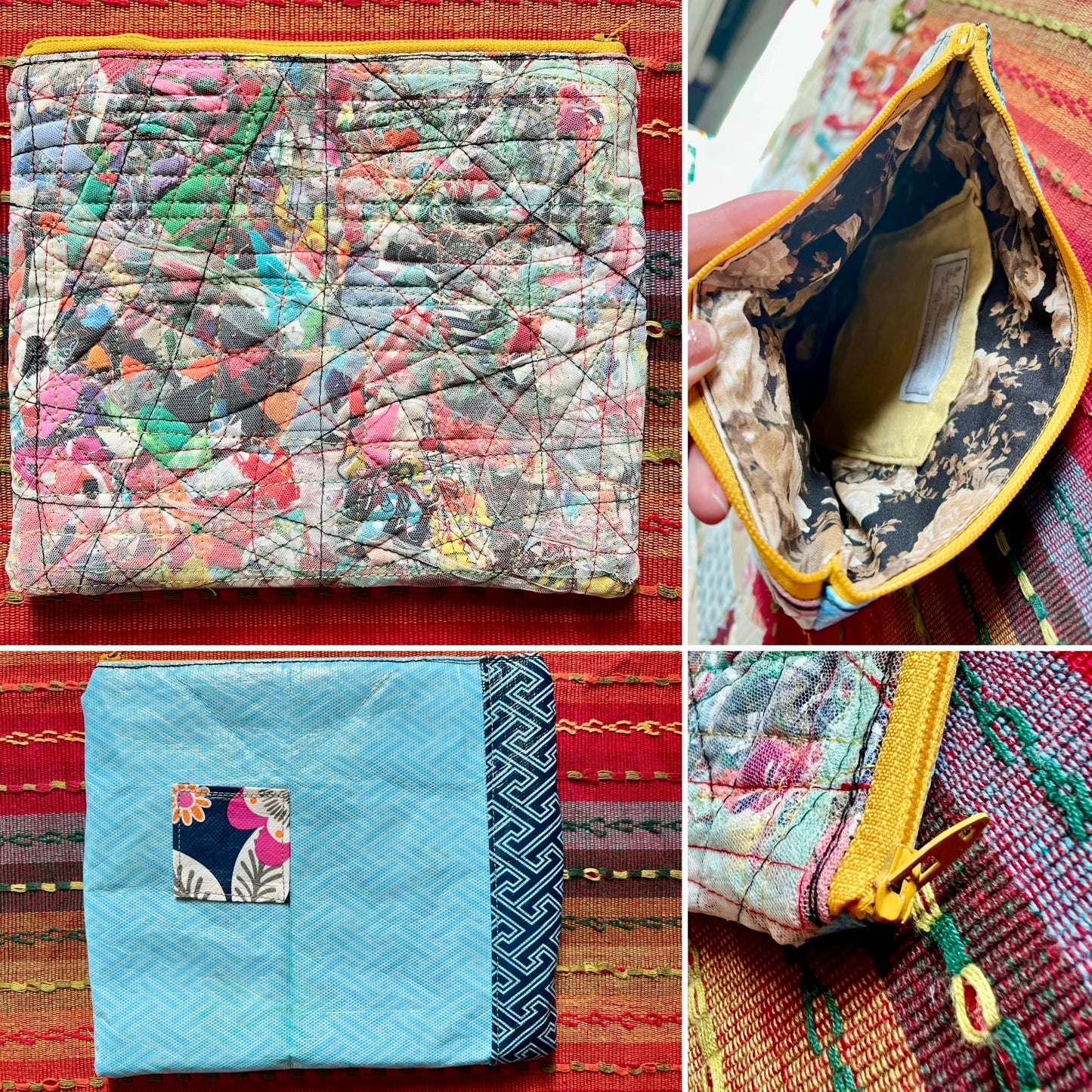 Zipper Pouch - Hexie Scraps, Mesh Over Scraps or Catface
